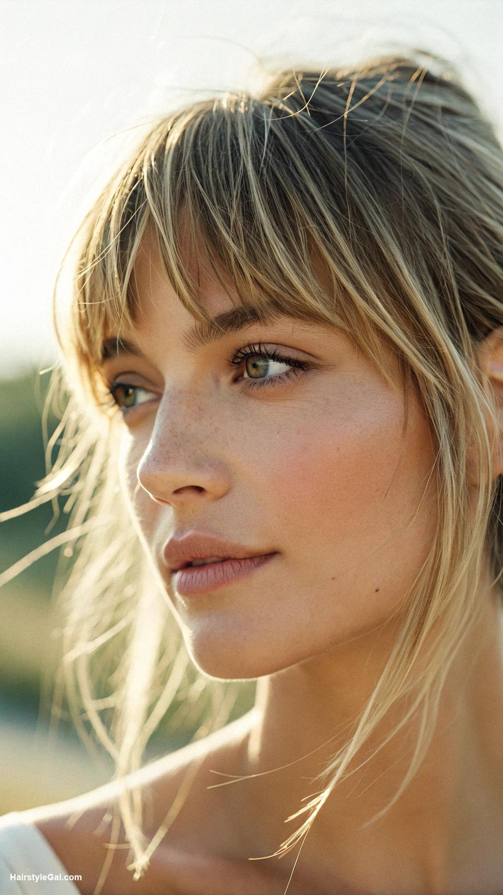 low maintenance bangs Wispy bangs with blonde highlights