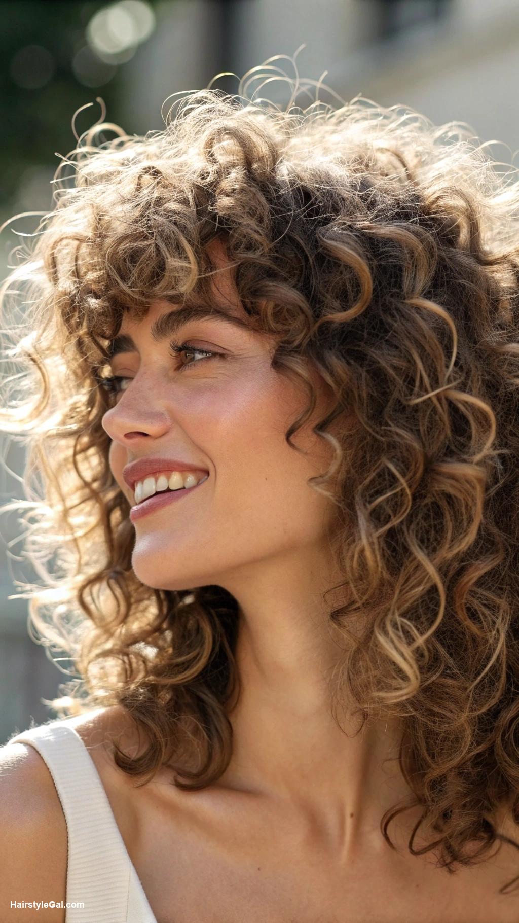 medium length curly hairstyles Curly shag with curtain bangs