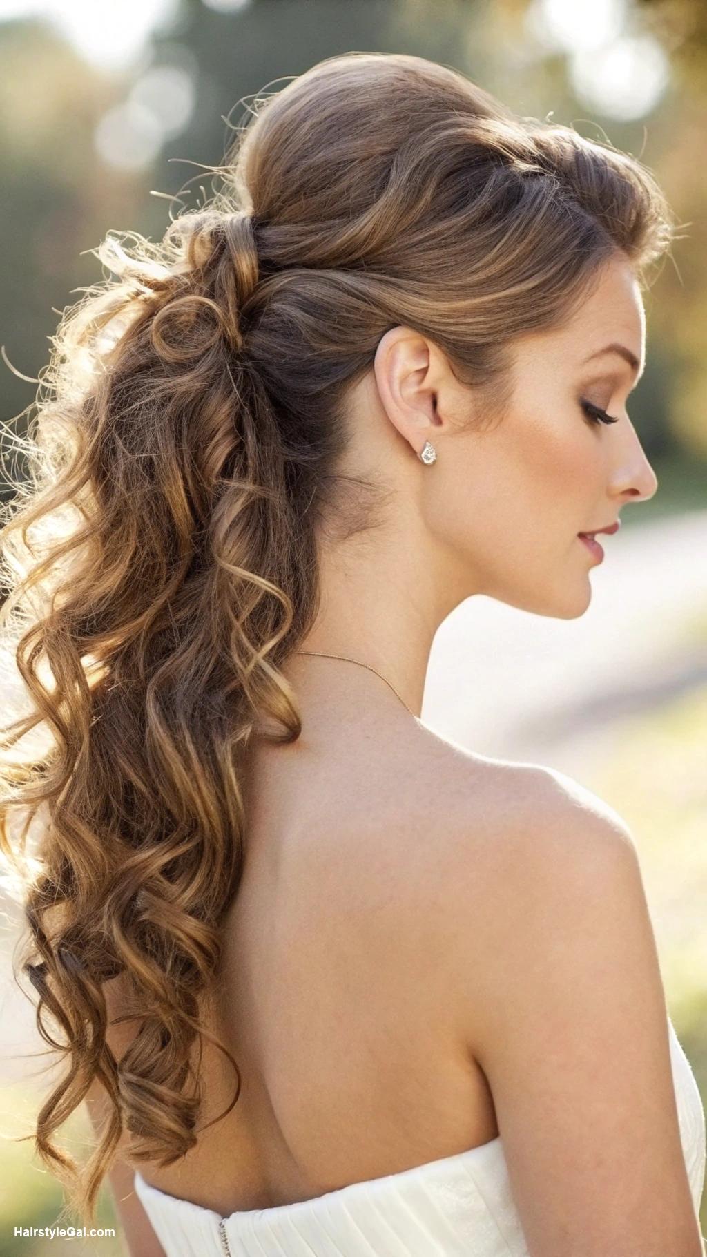 medium length curly hairstyles Half up curly ponytail