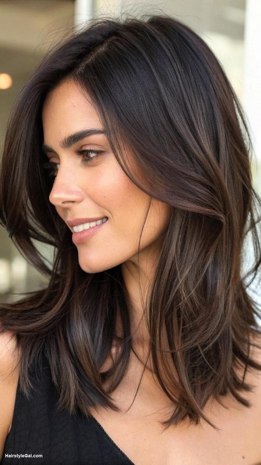 medium length hair with layers Dark brown layered lob