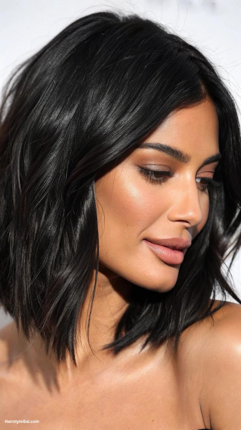 medium length hair with layers Medium layered black tresses