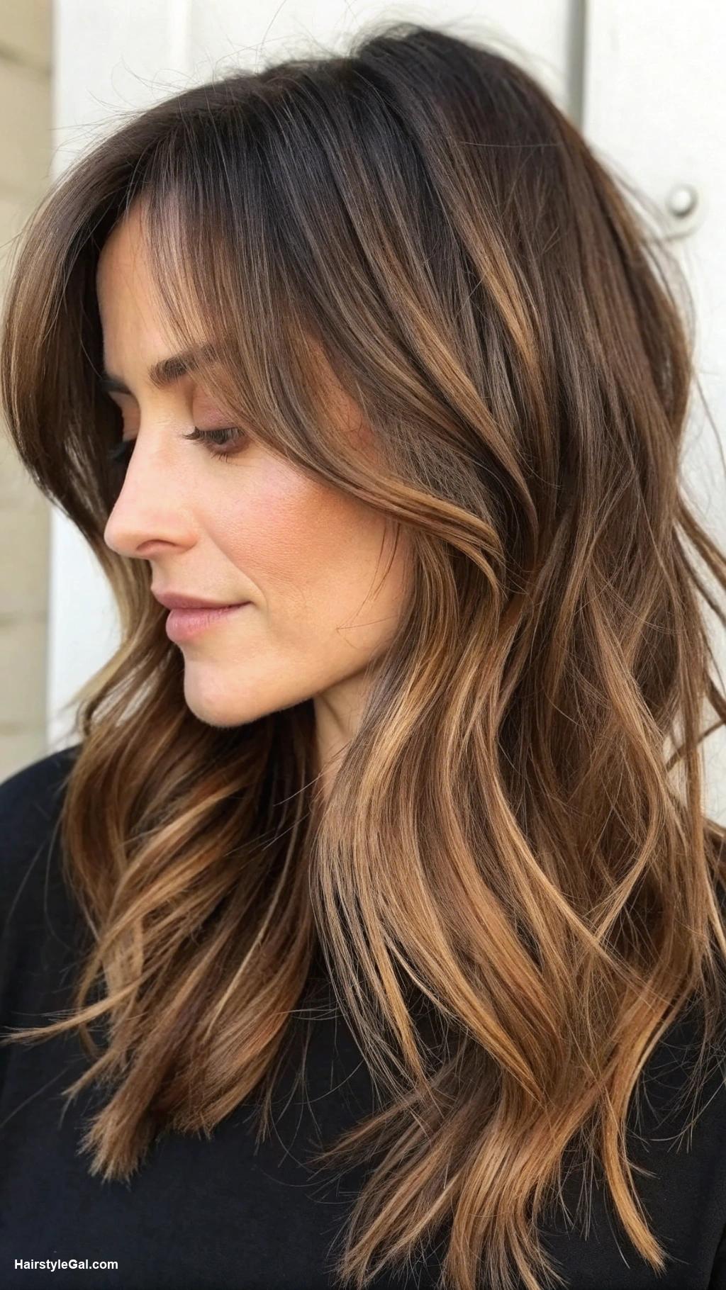 medium length hair with layers Soft layered brunette waves