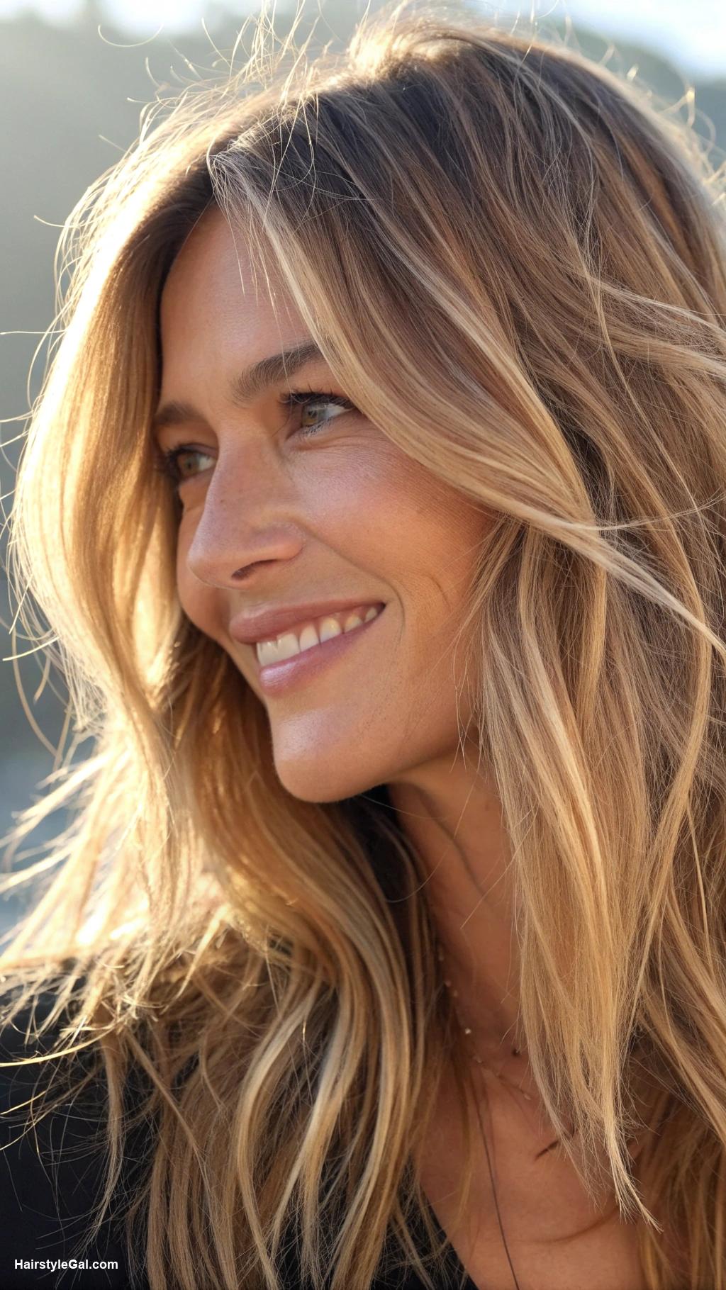 medium length hair with layers Sun kissed blonde layers