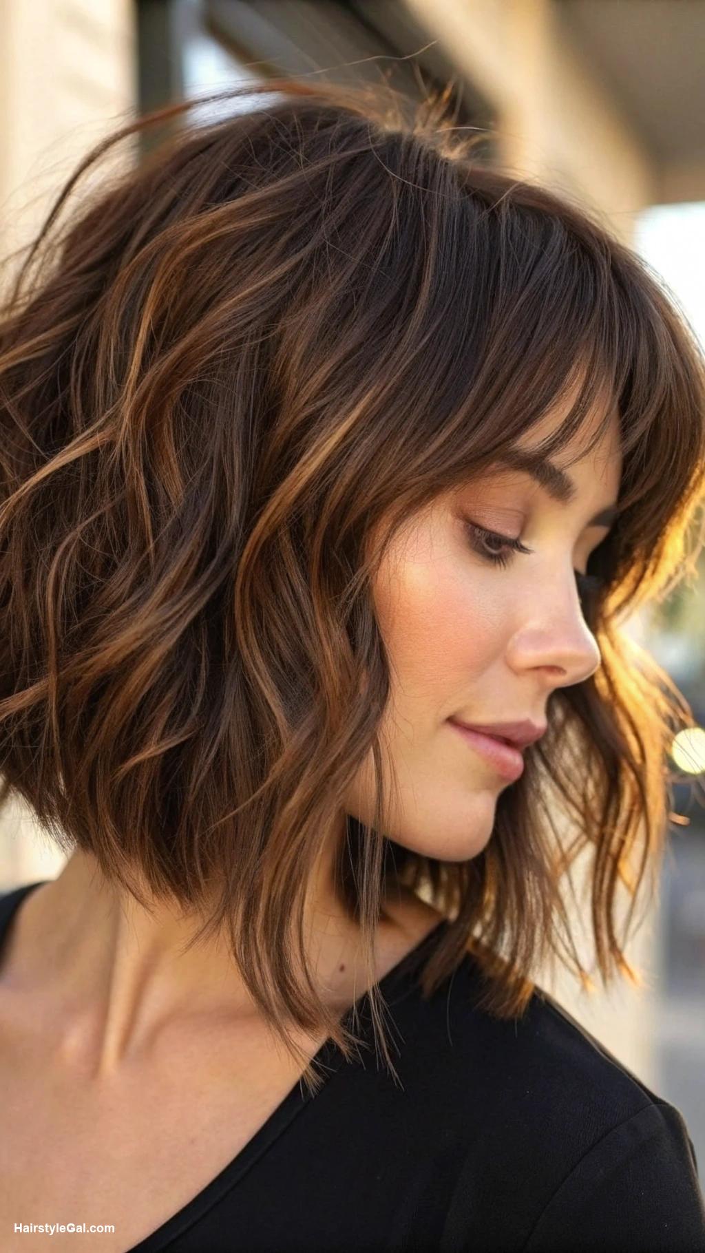 messy bob hairstyles Shaggy brown bob with highlights
