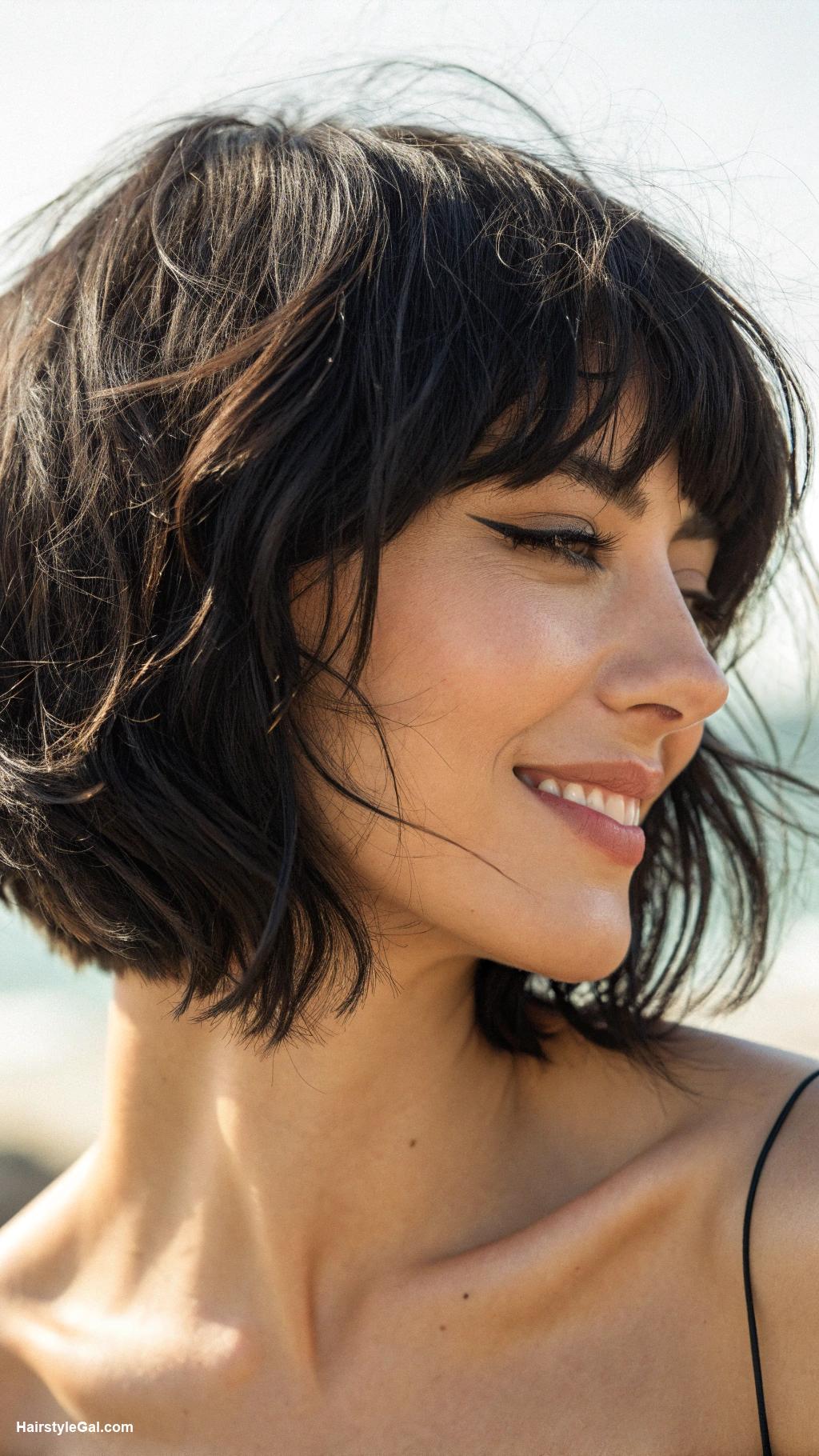 messy bob hairstyles Soft black bob with flicked tips