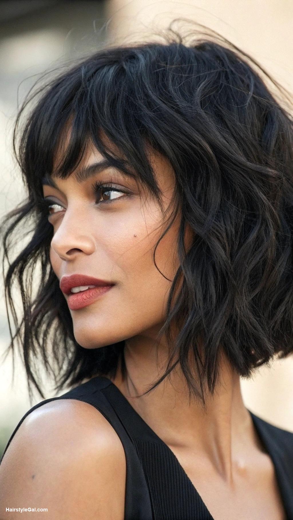 messy bob hairstyles Textured black bob with side bangs