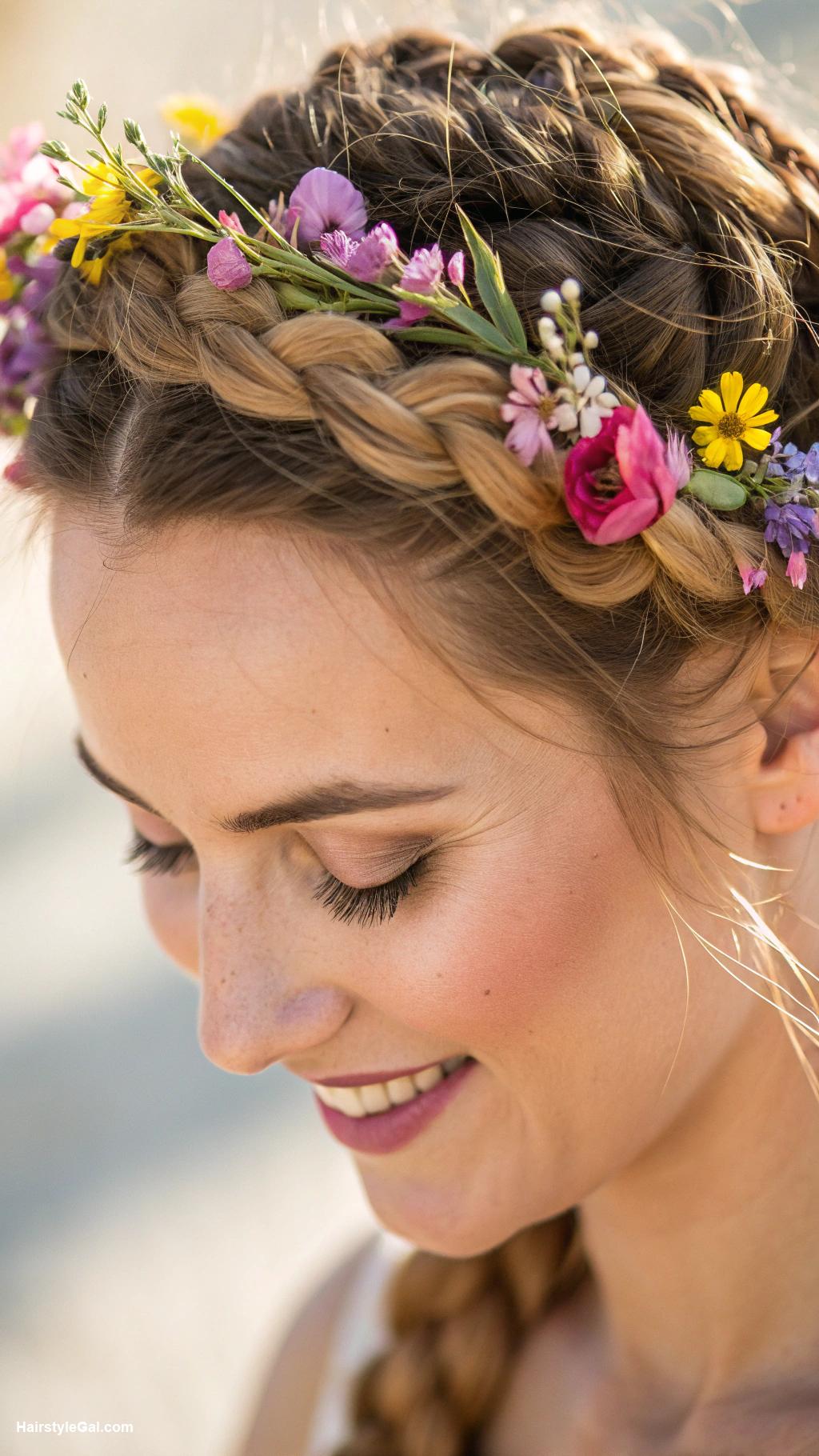 music festival hairstyles Braided Crown with Flowers