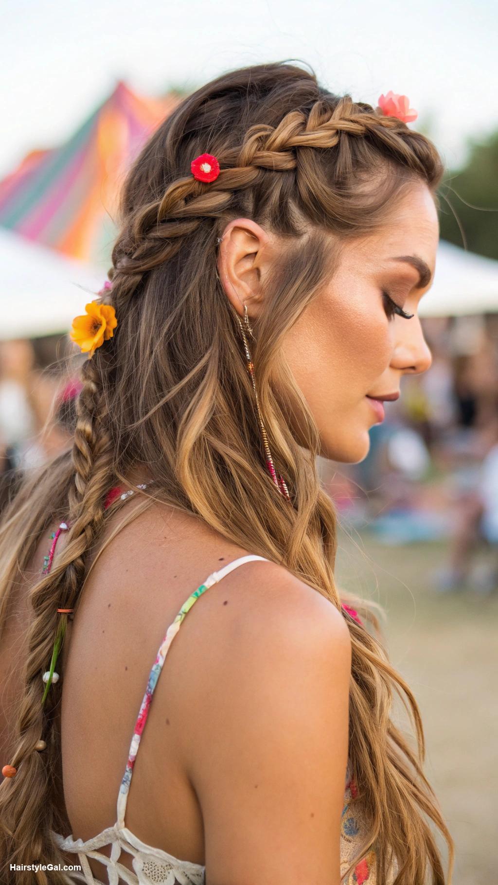 music festival hairstyles Half Up Half Down Braids