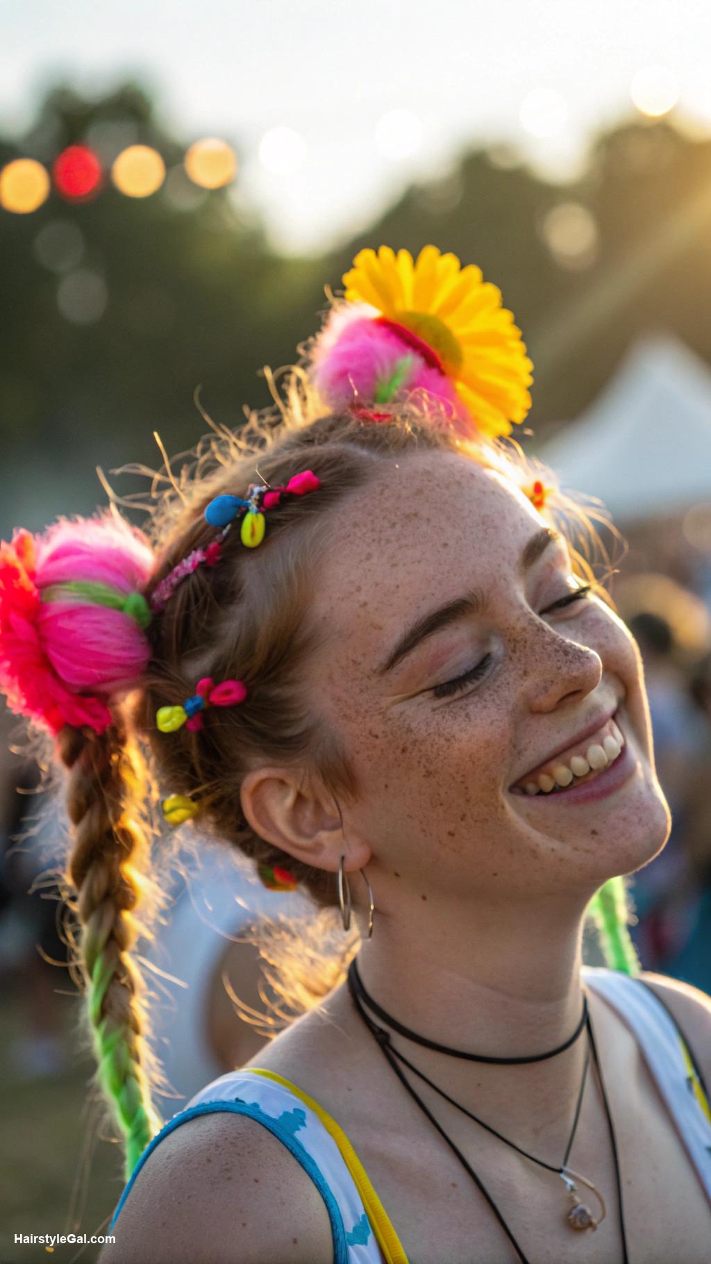 music festival hairstyles Pigtails with Colorful Hair Ties