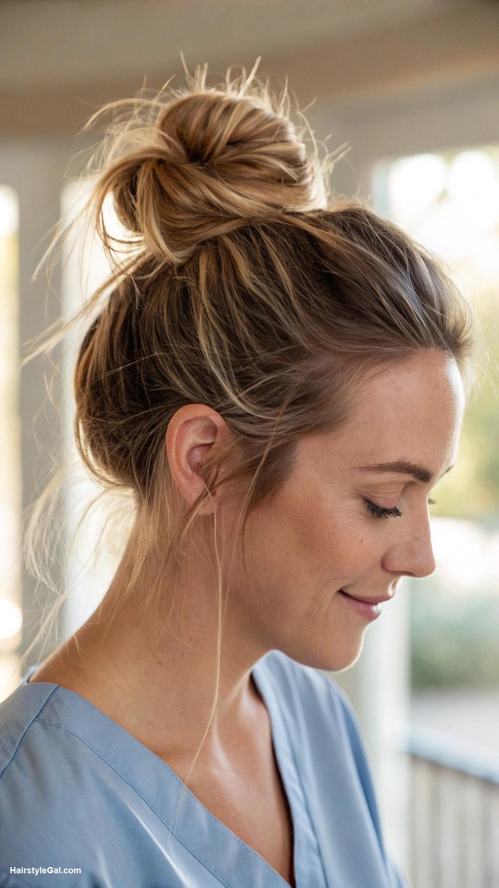 nursing hairstyles Messy bun for a relaxed style