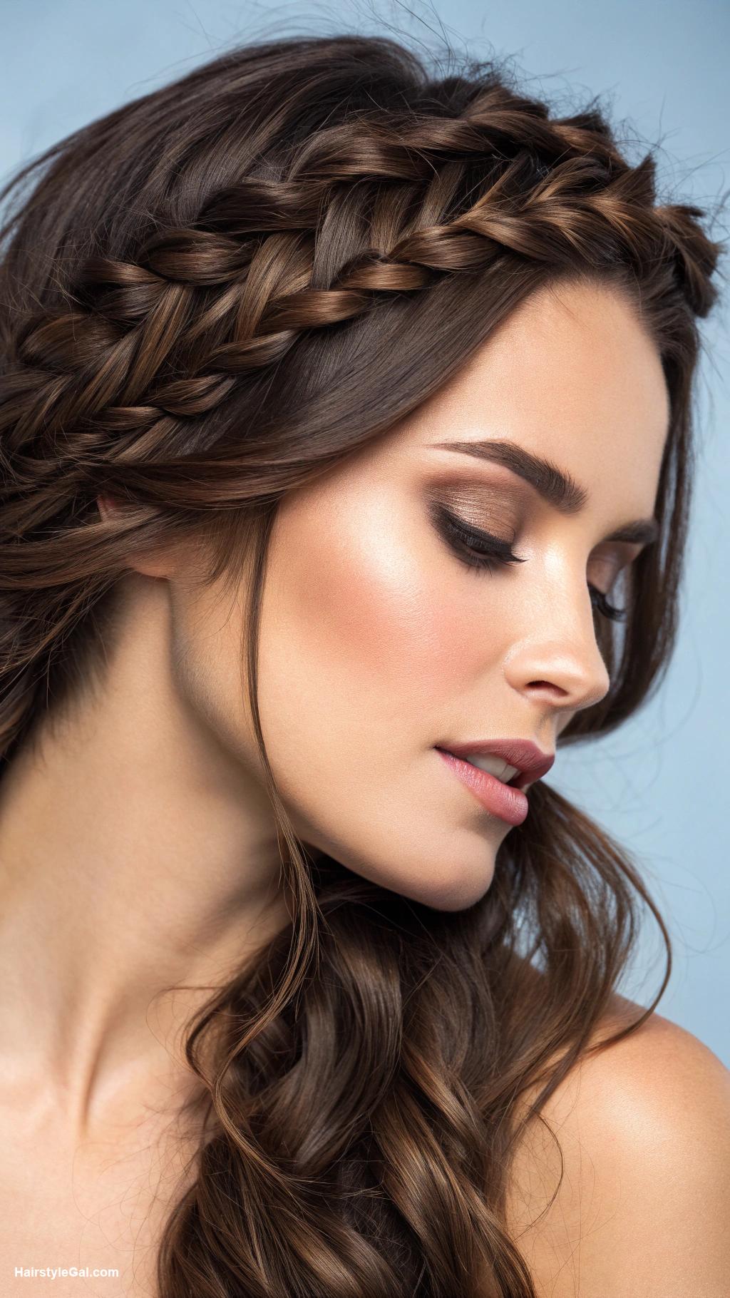 old money hairstyles Braid crown with deep brown hair
