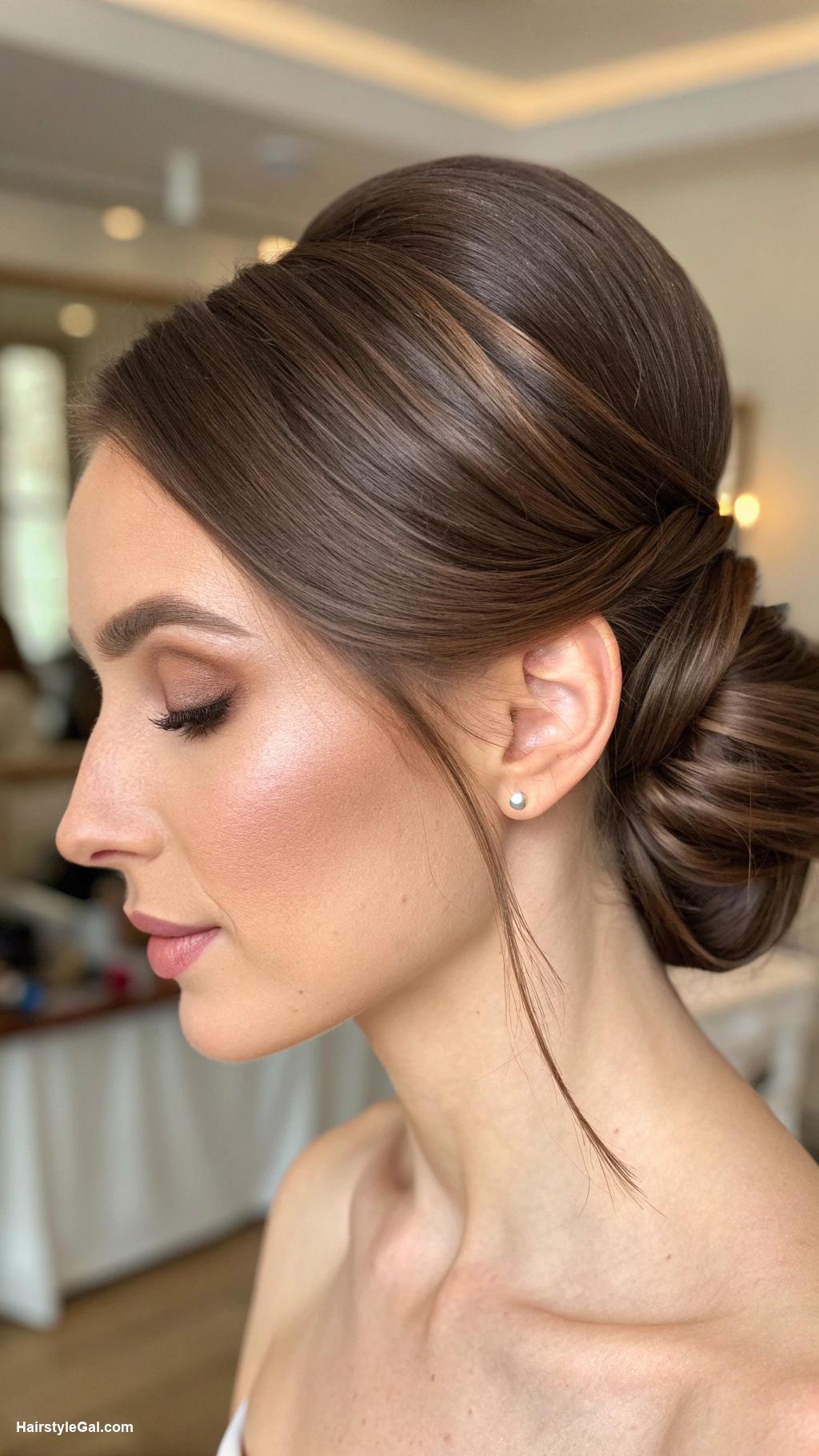 old money hairstyles Chic low bun with brown strands