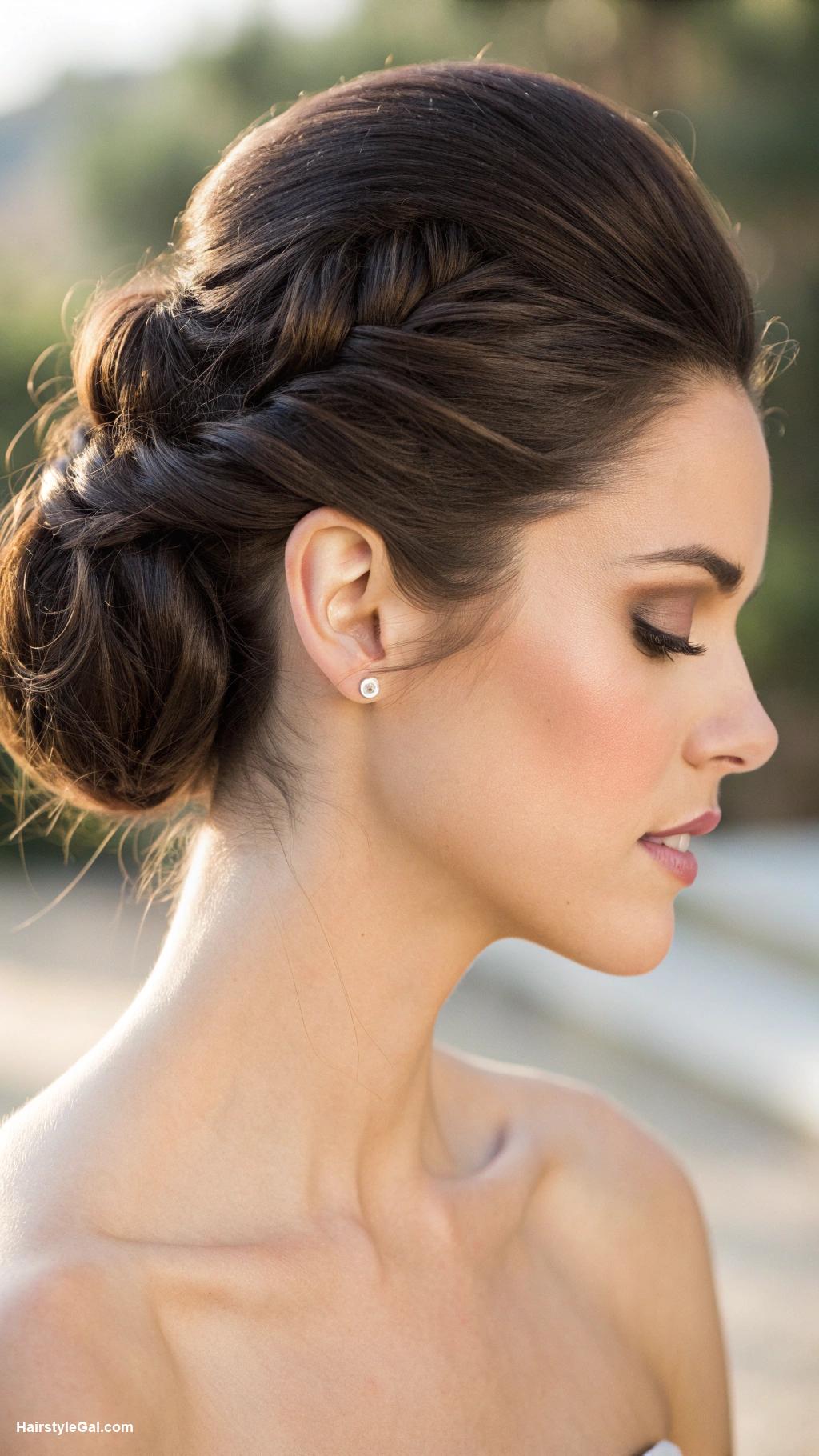 old money hairstyles Elegant chignon with dark brown locks
