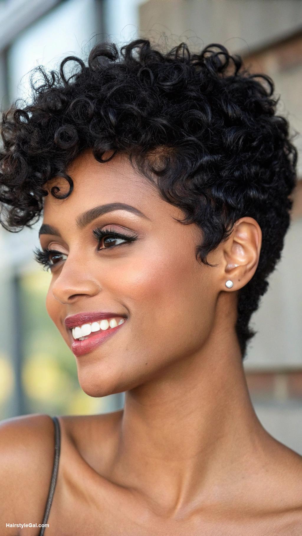 pixie cut curly hair Black curly pixie with tapered sides