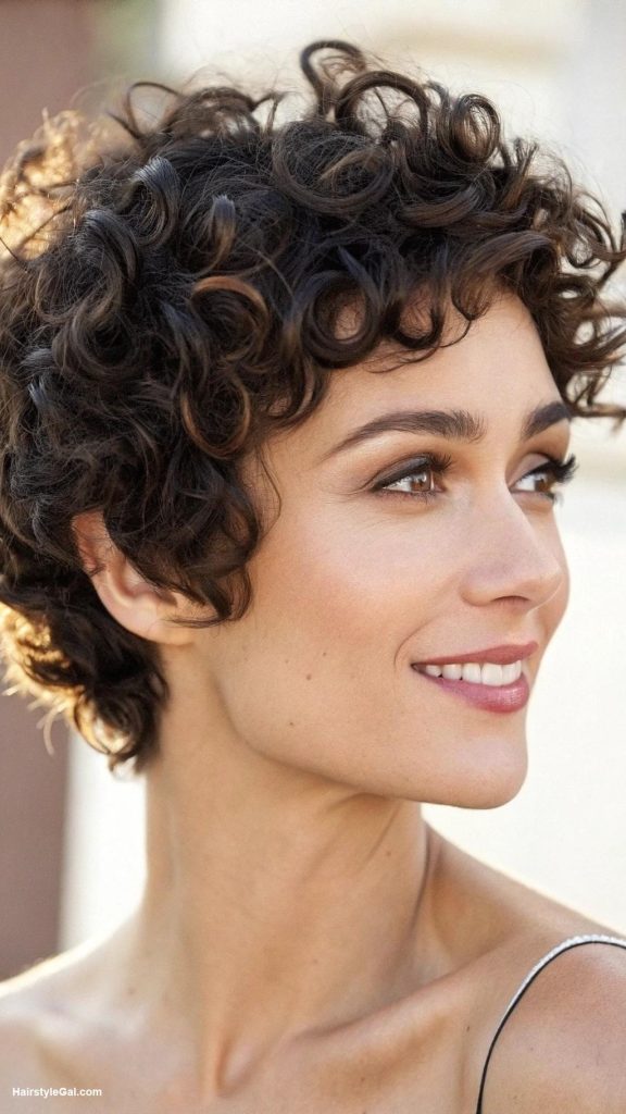 pixie cut curly hair Classic curly pixie with dark roots
