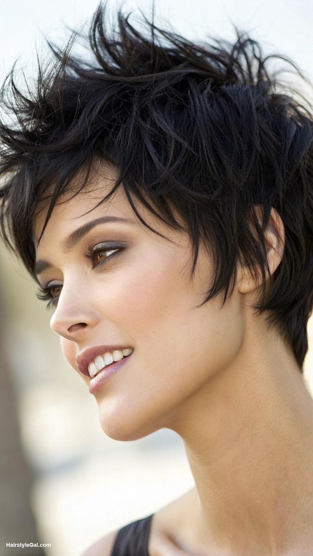 pixie haircuts for thin fine hair Choppy black pixie for texture