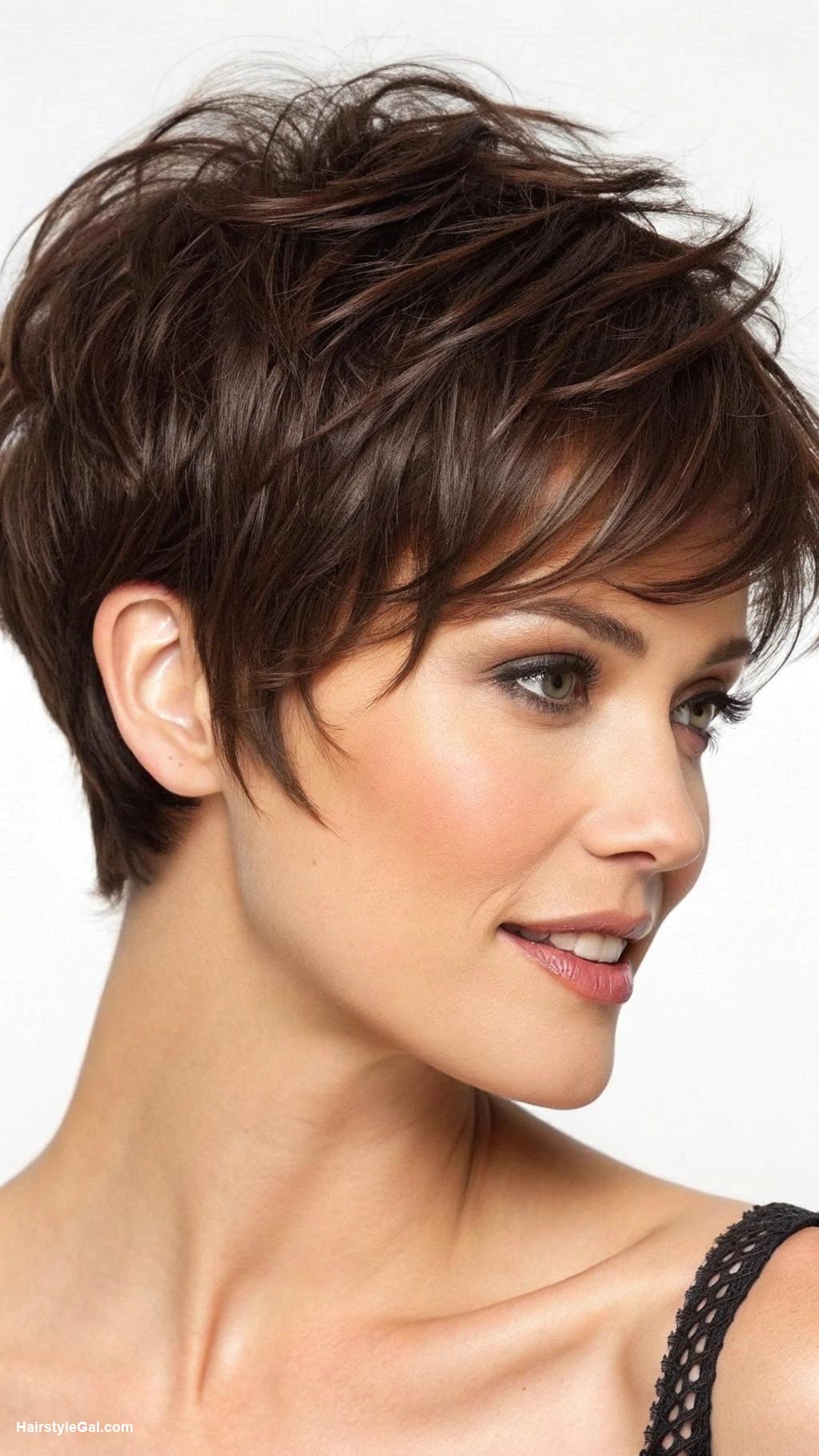pixie haircuts for thin fine hair Classic textured pixie in dark brown