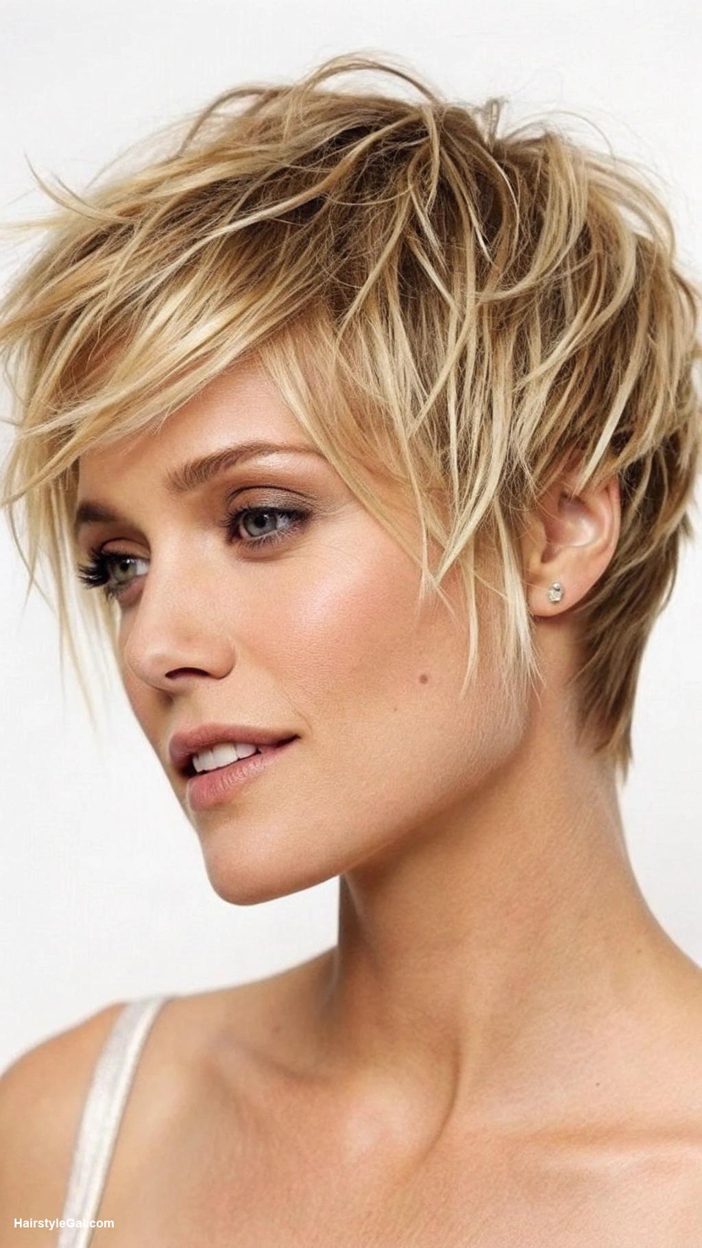 pixie haircuts for thin fine hair Messy pixie with blonde highlights
