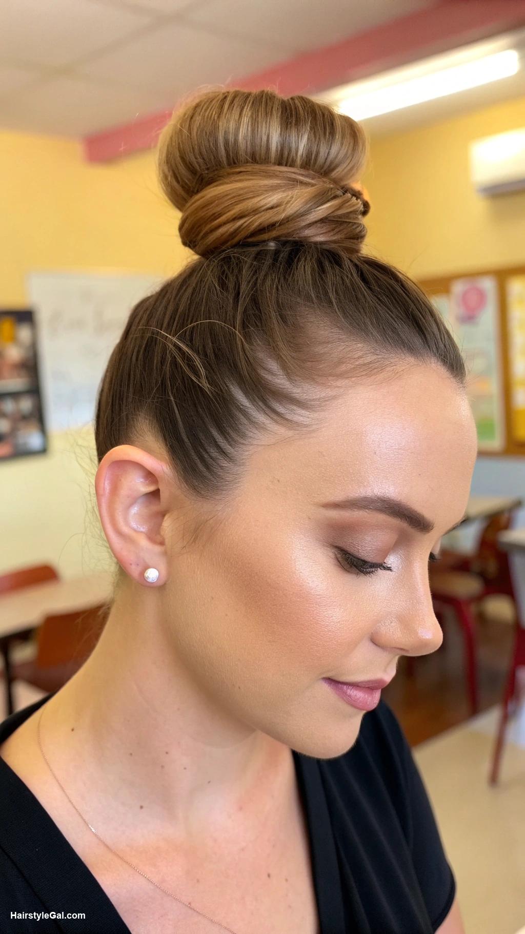school teacher hairstyles Chic top knot for a polished appearance