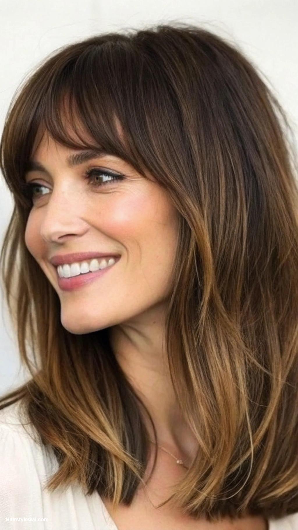 school teacher hairstyles Shoulder length layered hair with bangs