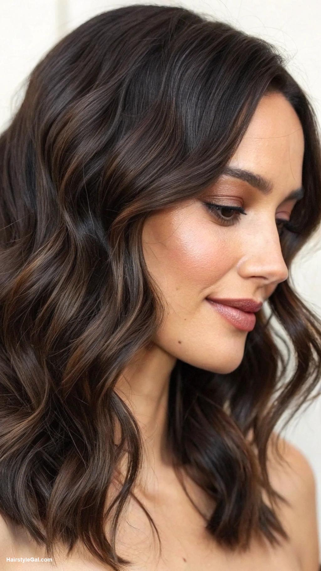 short wavy hairstyles Classic wavy lob for dark brown hair