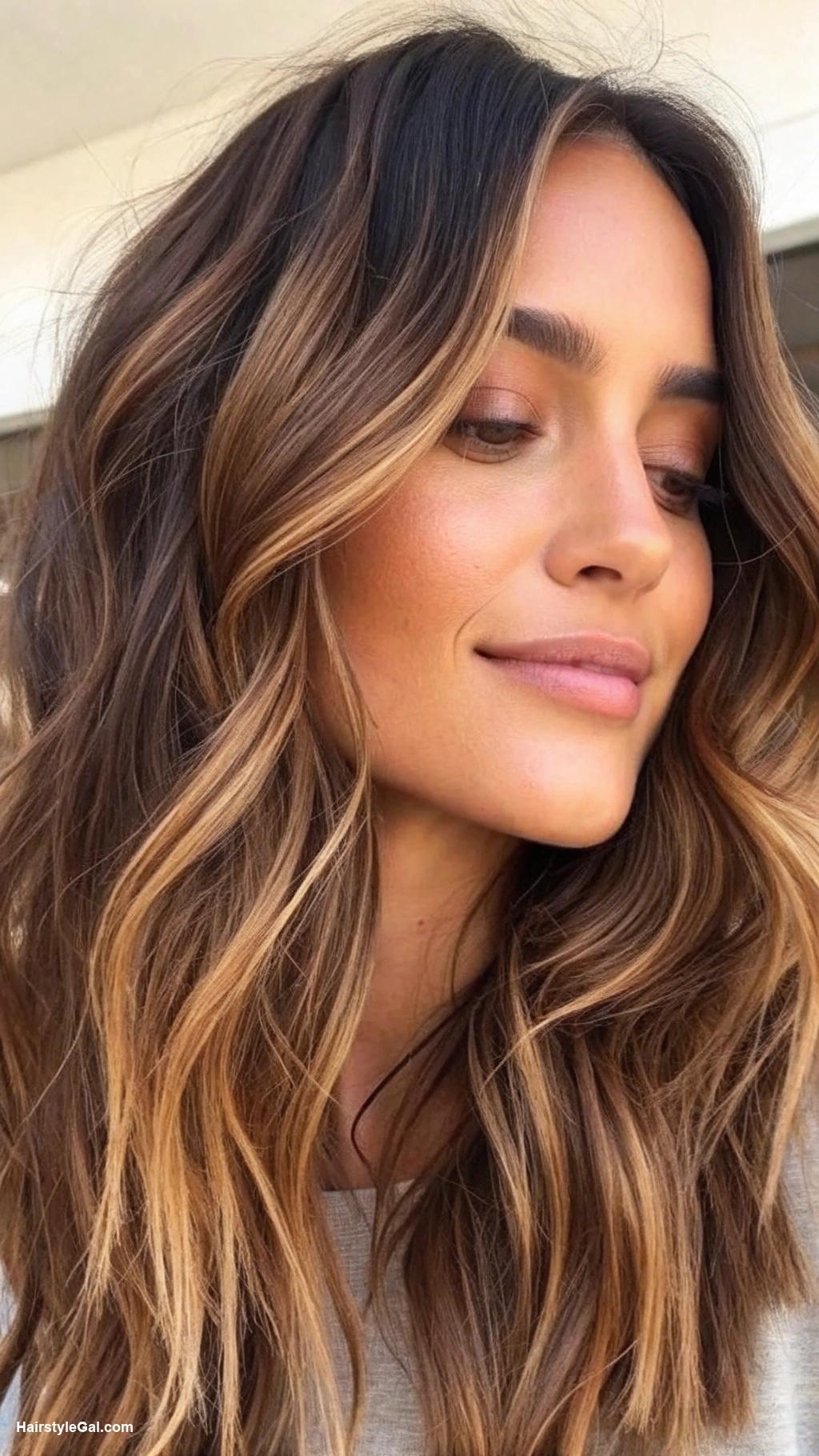 short wavy hairstyles Messy waves with caramel balayage