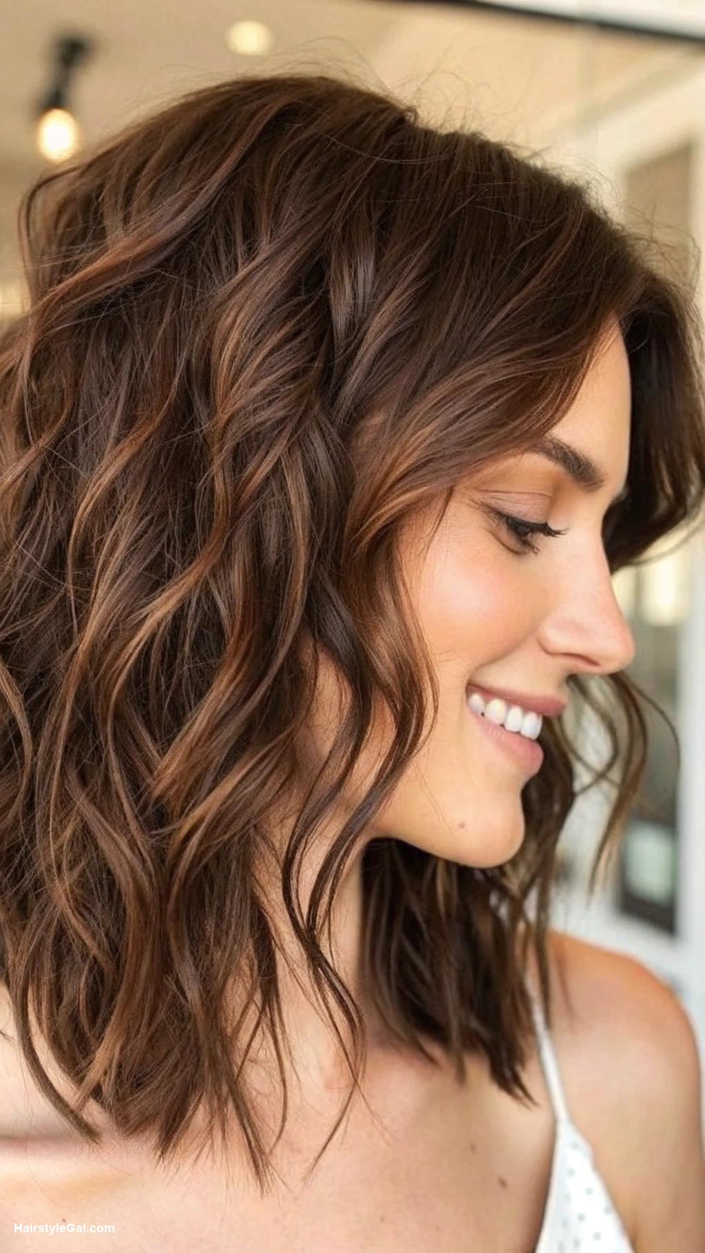 short wavy hairstyles Textured shoulder length waves for brown hair