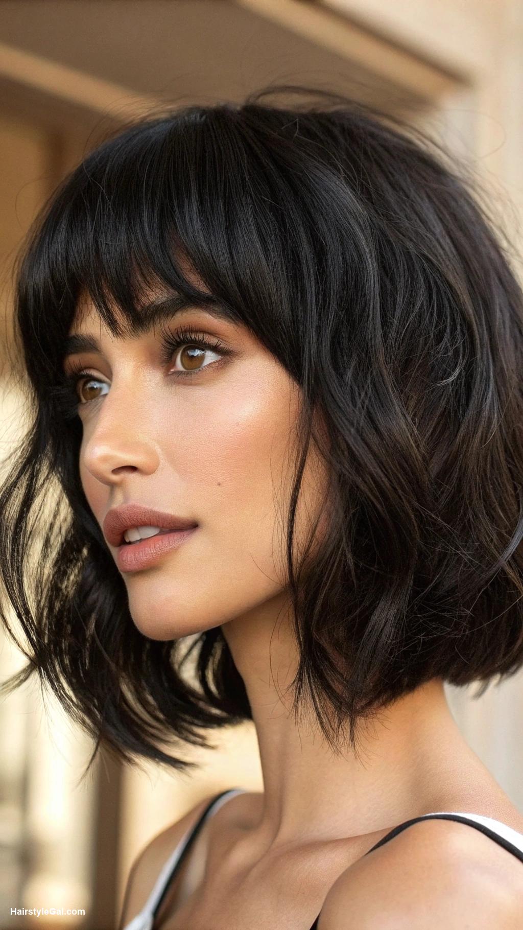 thick hair bob Soft Black Bob with Bangs