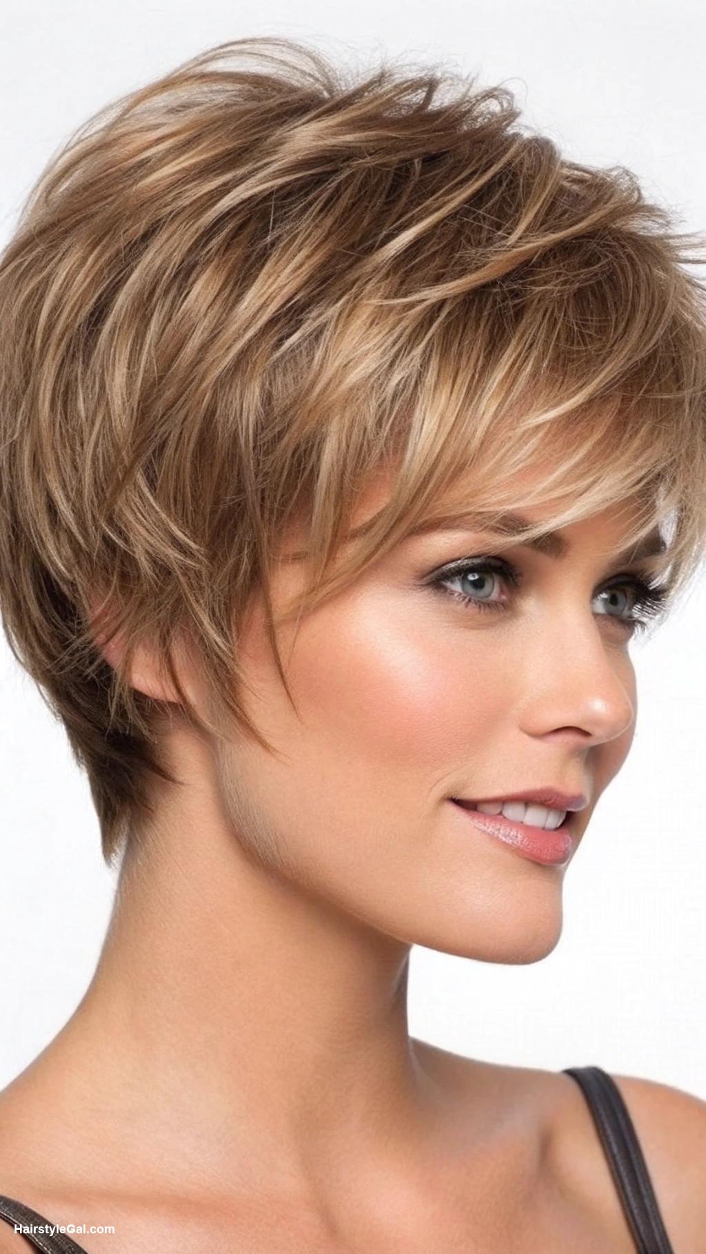 thin hair layered cut Textured pixie cut for volume