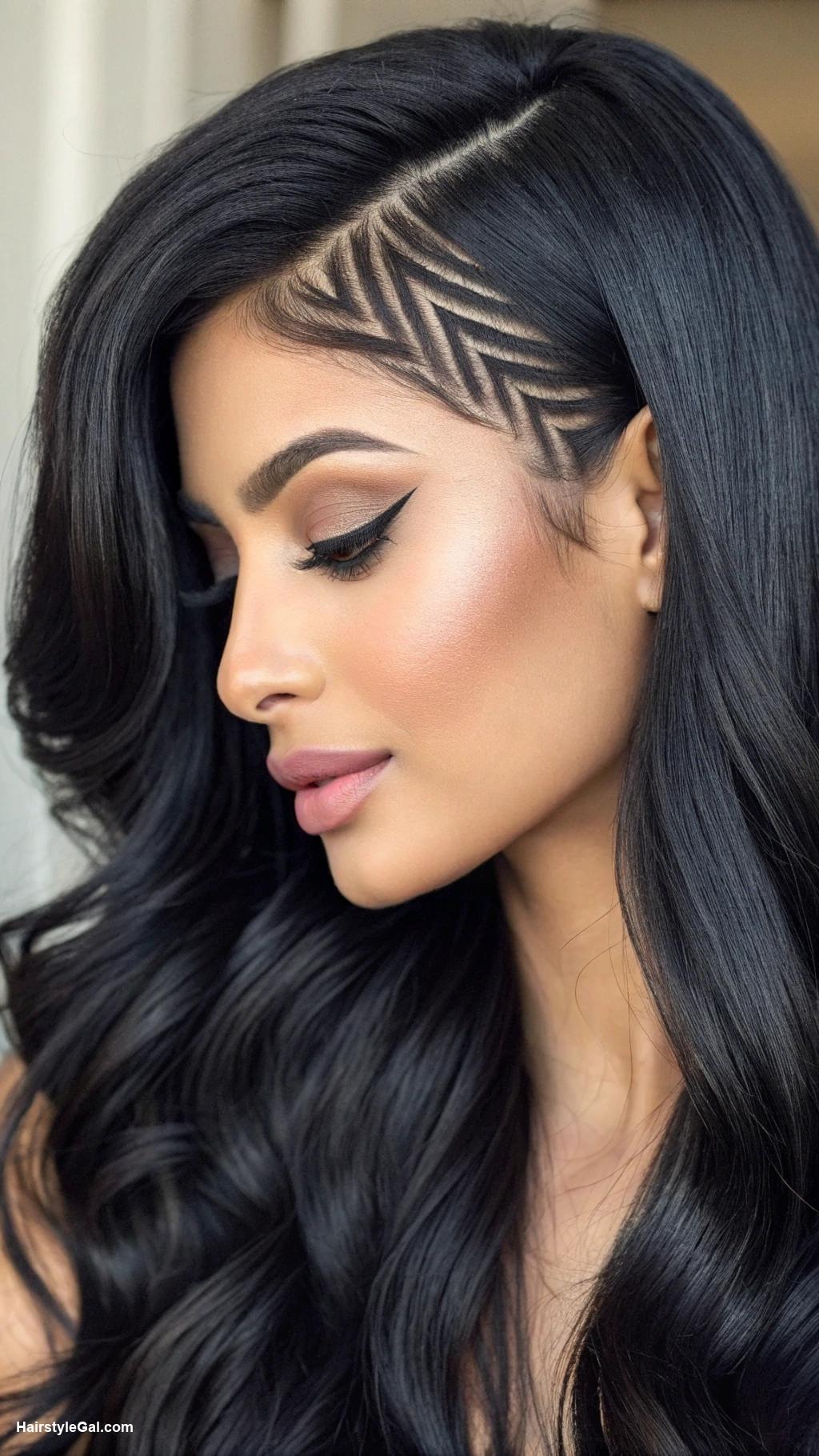 zig zag part hairstyles Long black hair zig zag part