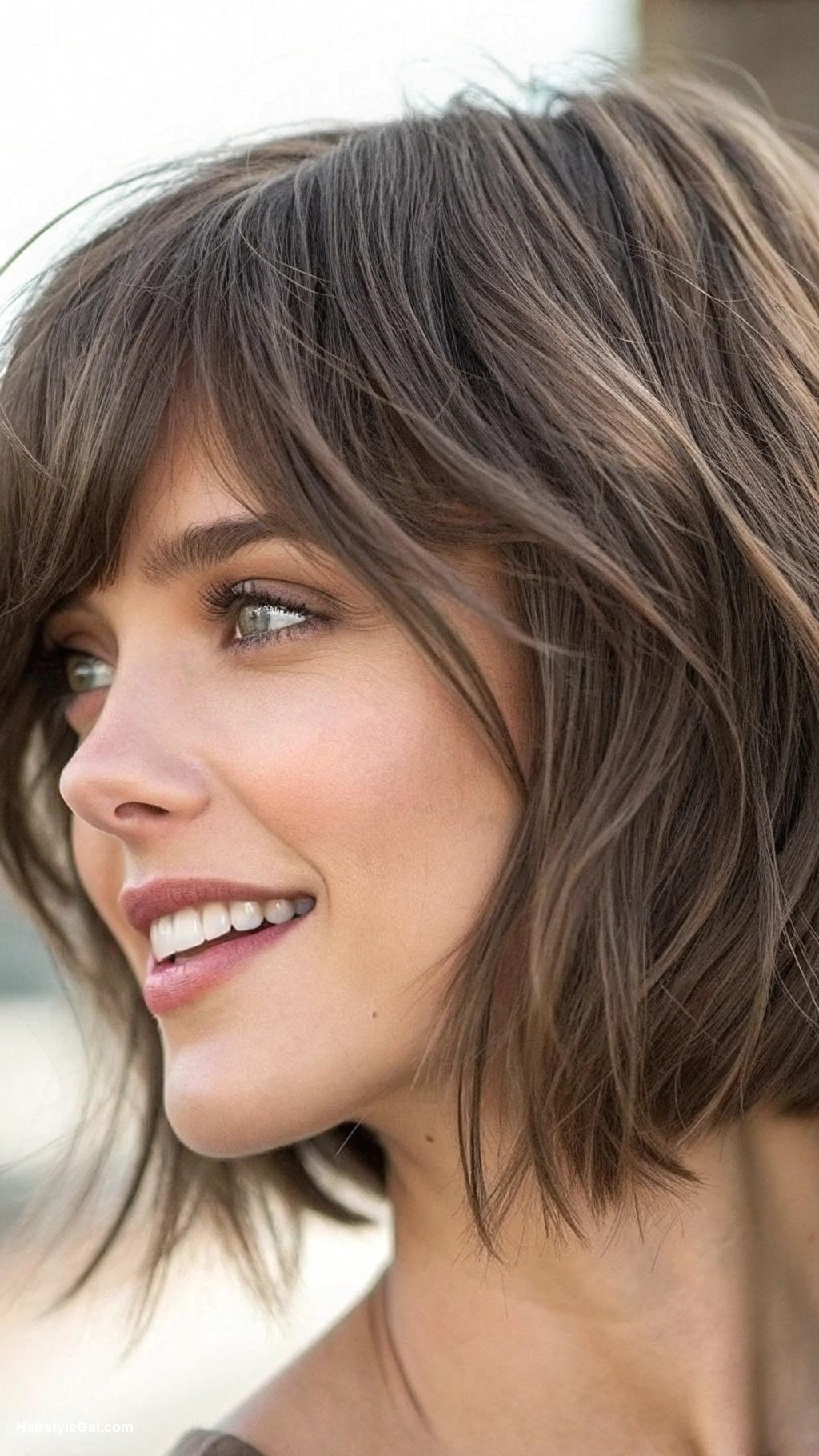 ashy brown hair Ashy brown bob with texture