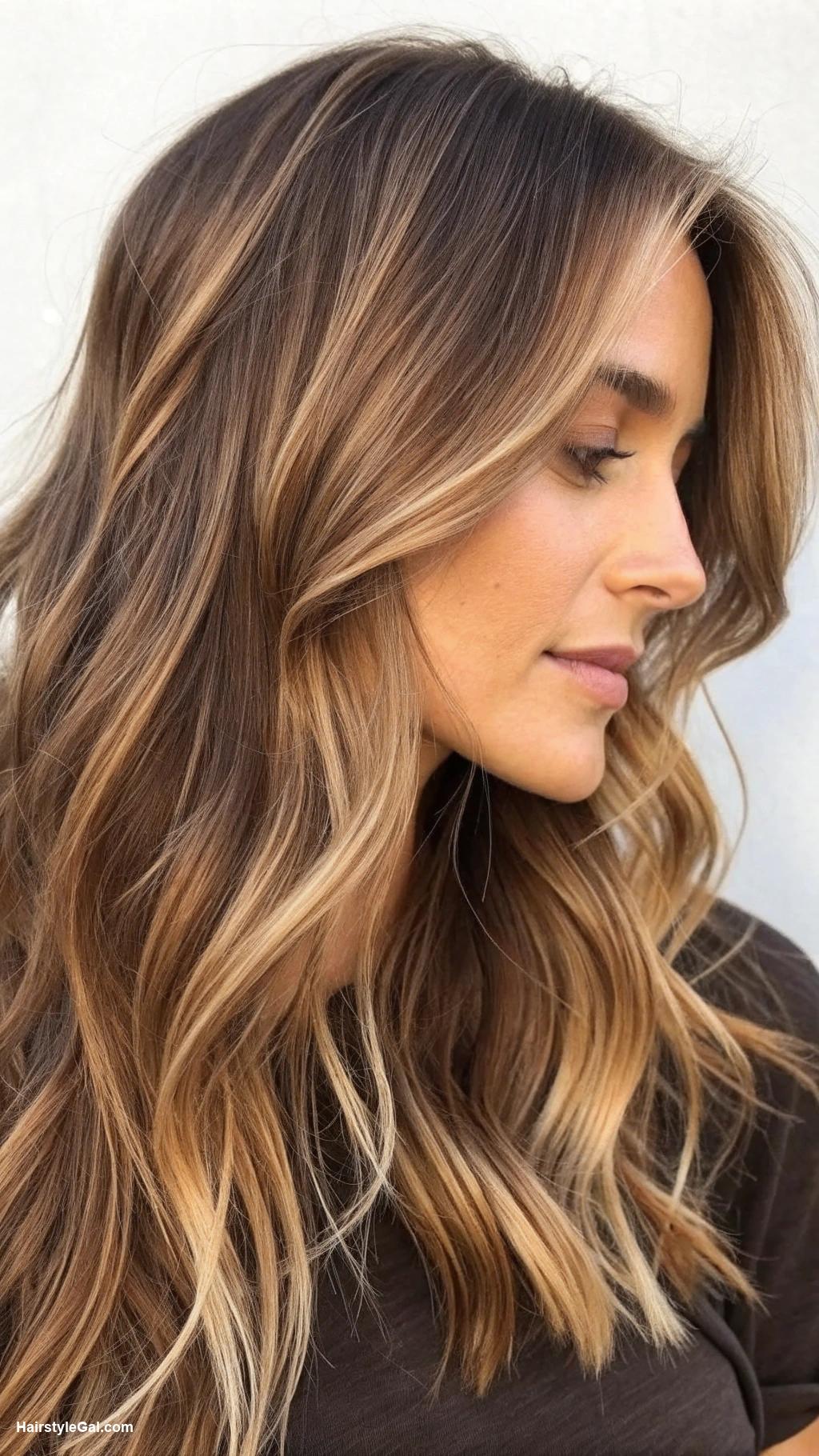 ashy brown hair Warm blonde highlights on ash brown