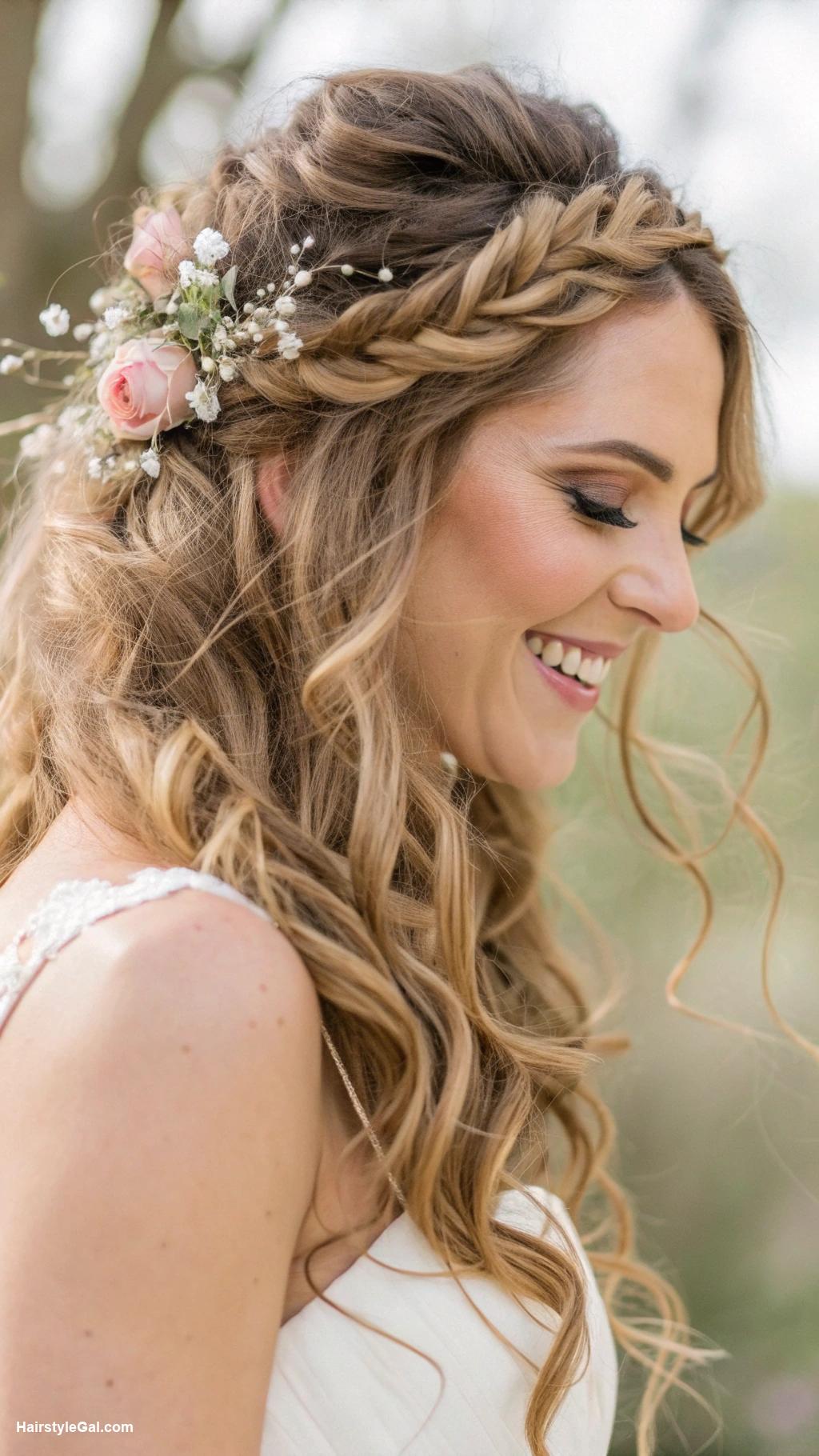 boho wedding hair Half up half down with curls
