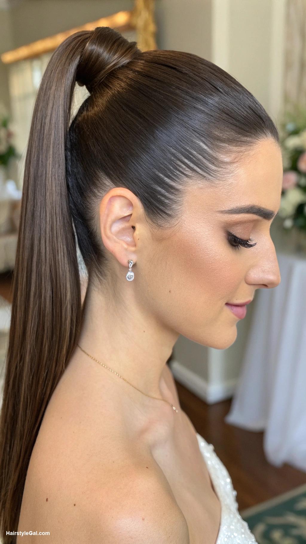 bridesmaid hairstyles Sleek ponytail with side part