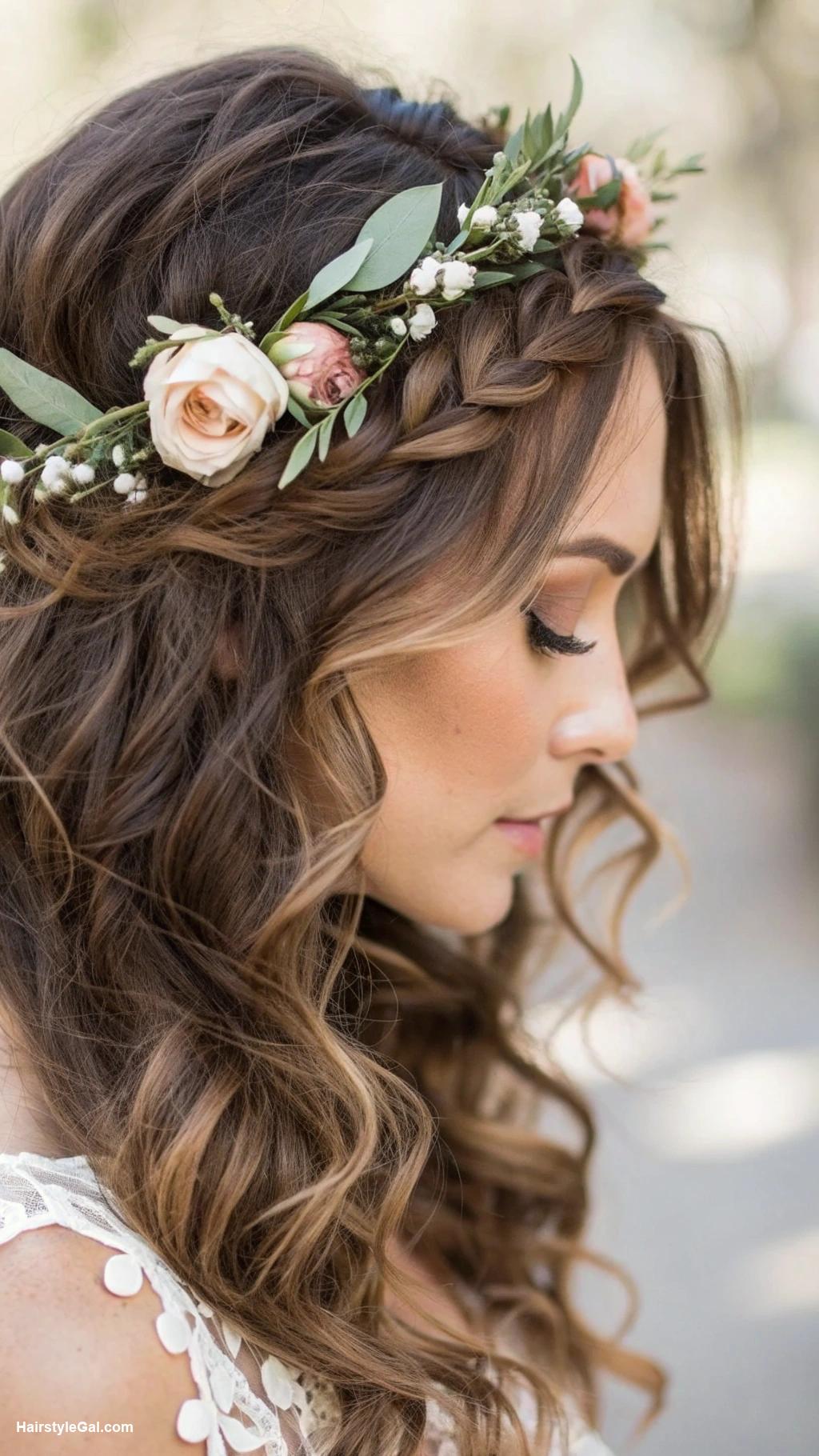 brown wedding hair Boho chic loose waves with headband