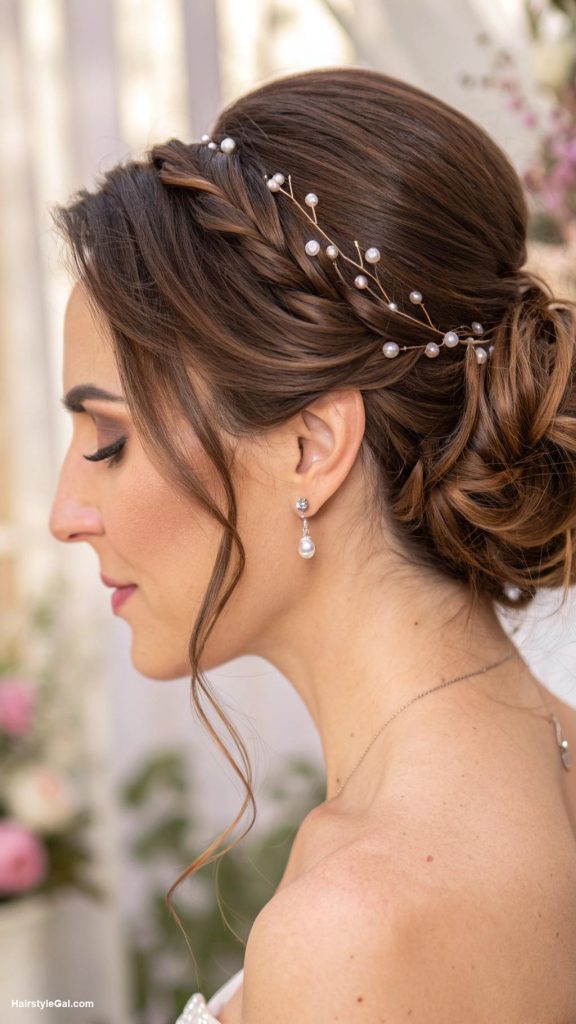 brown wedding hair Classic low chignon with pins