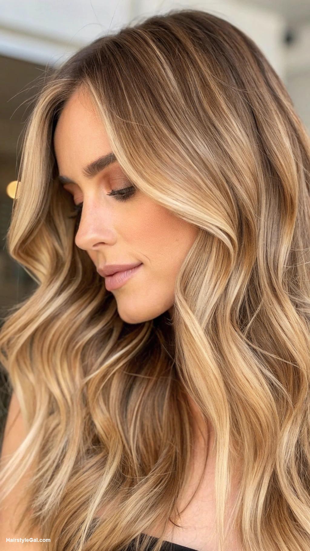 caramel balayage Blonde caramel balayage on light brown