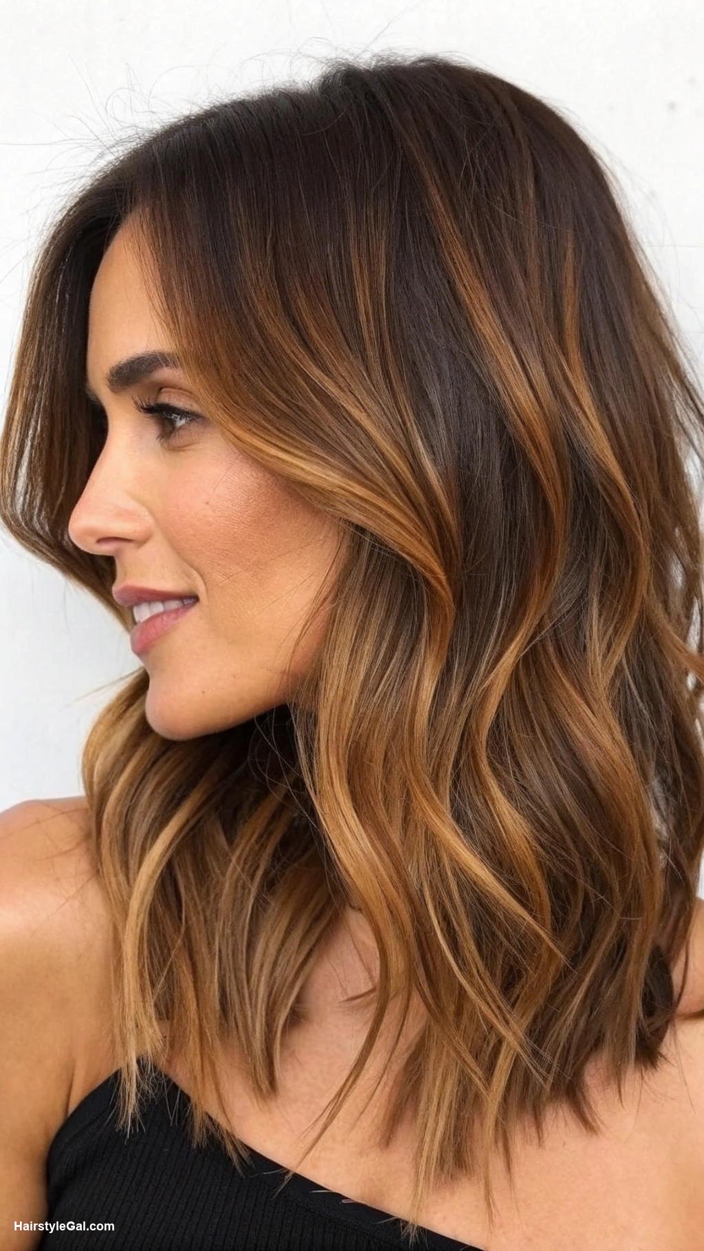 caramel balayage Rich caramel ombre on shoulder length