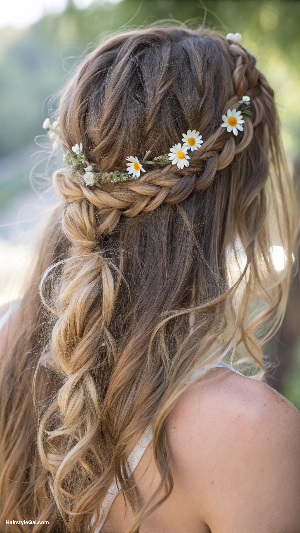 festival hair braids Ladder braid with loose waves