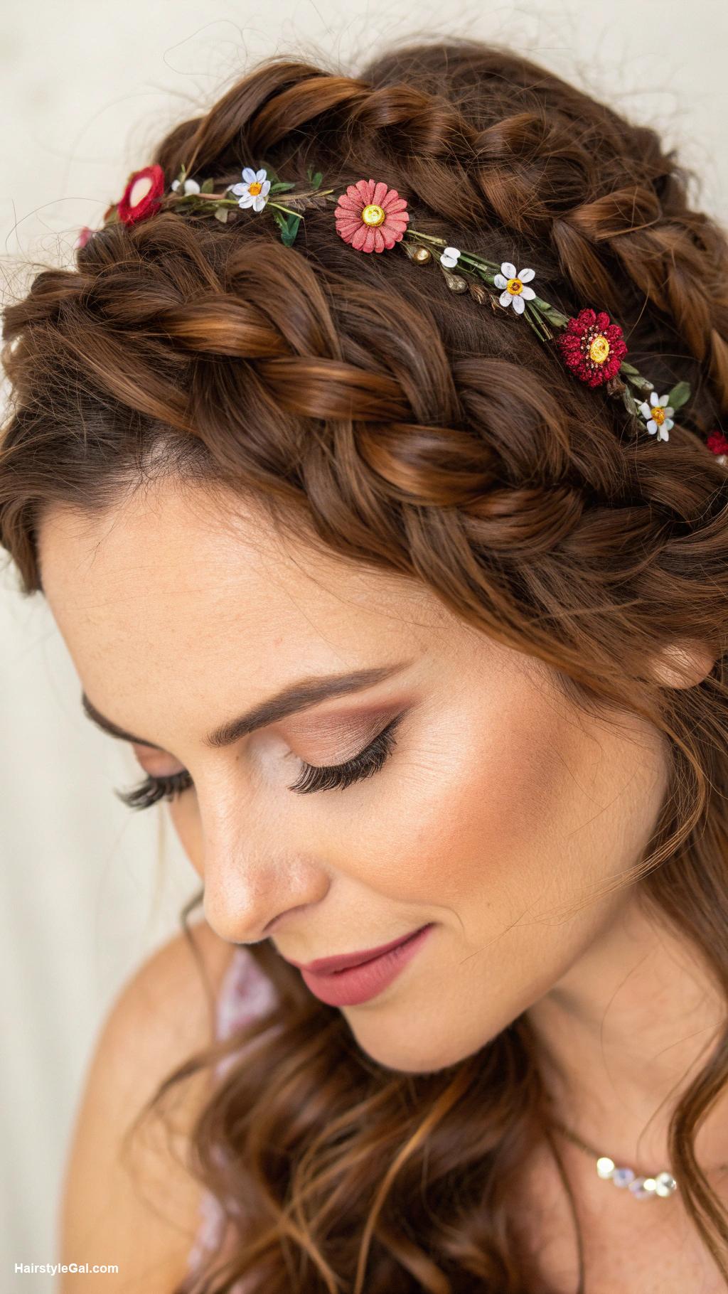 festival hair braids Triple braid crown for brown hair