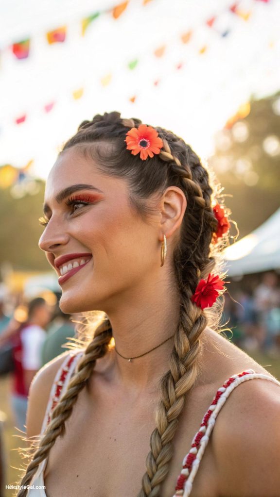 festival hair braids Two French braids for casual look
