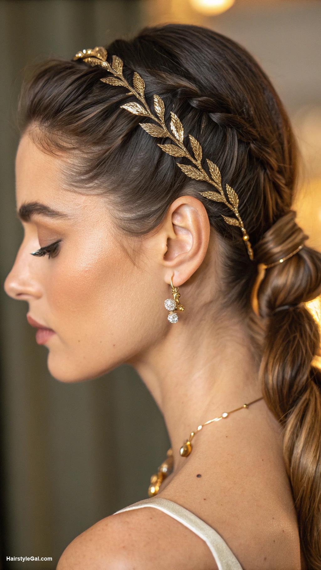 formal ponytail hairstyles Twisted ponytail with gold accents