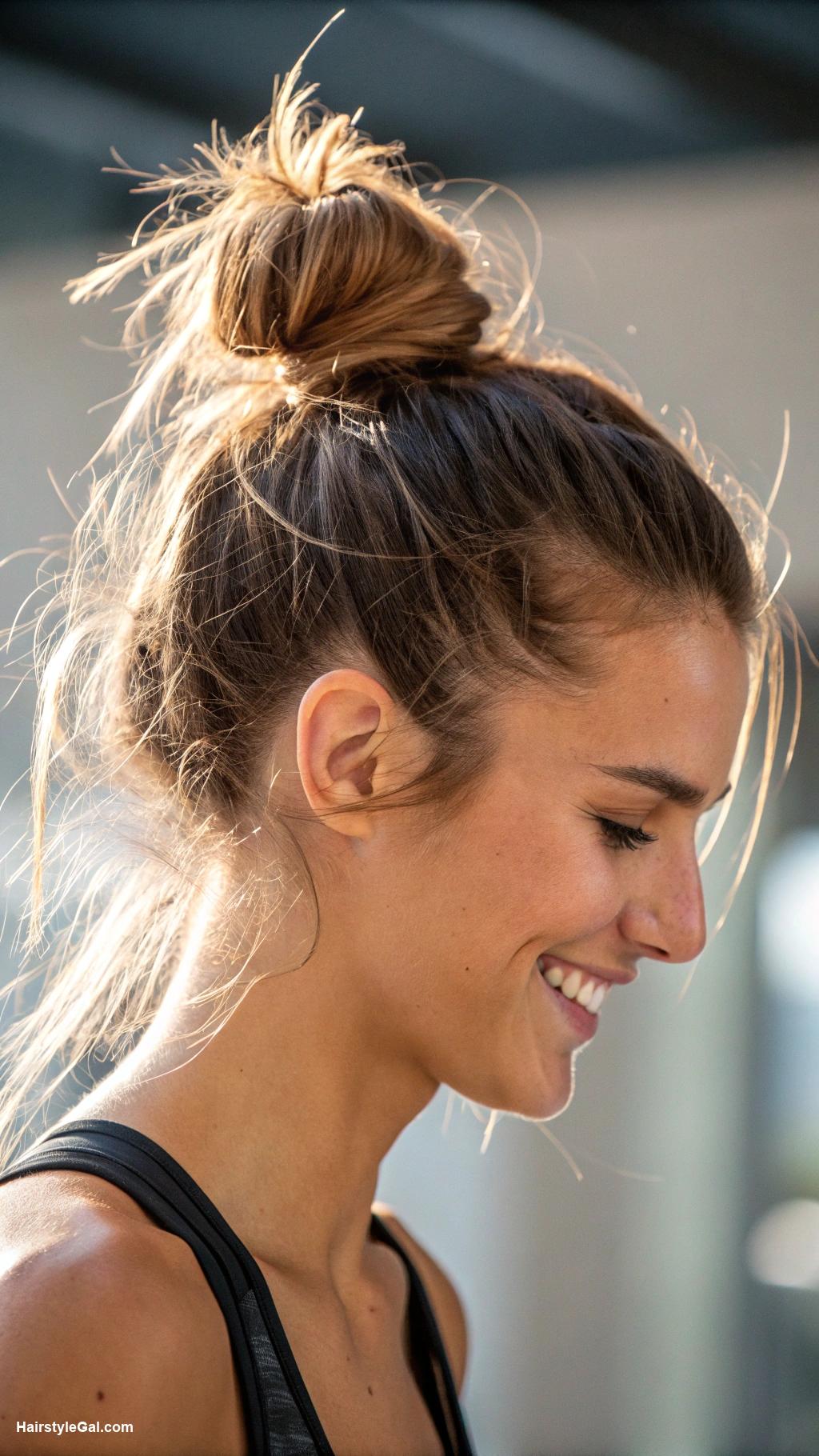 gym hairstyles Messy bun for effortless style