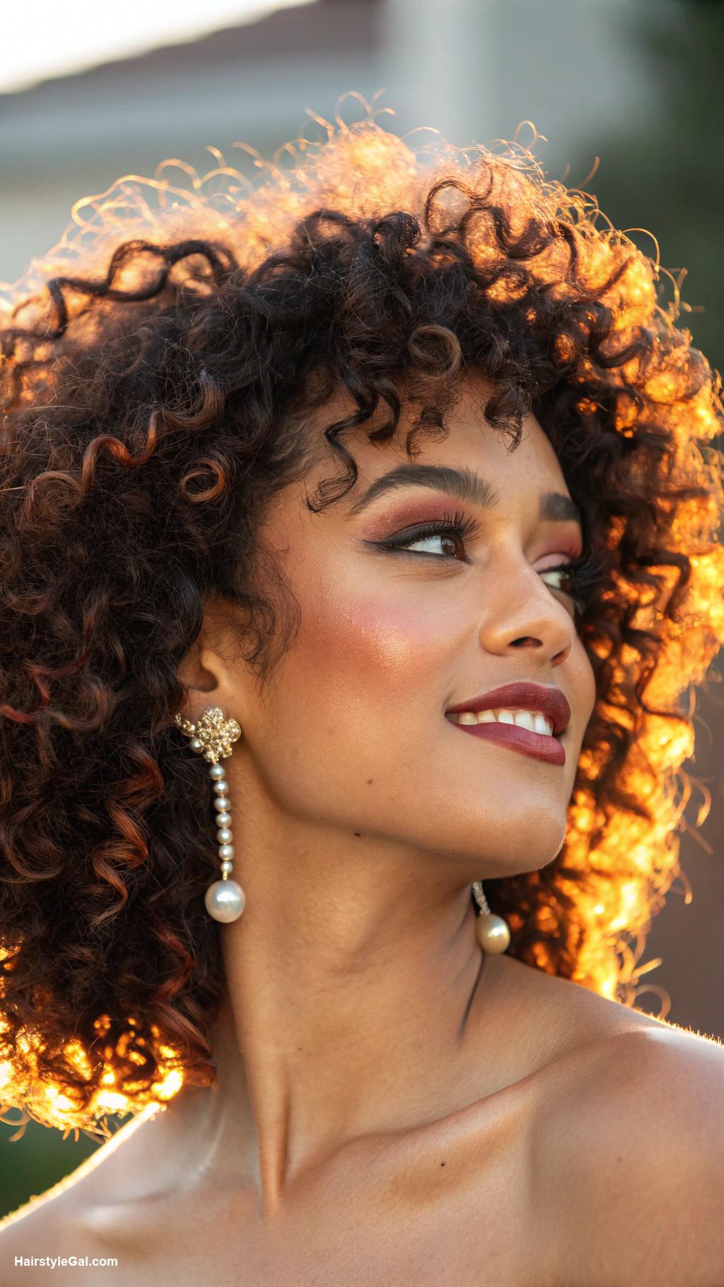 layered curly hairstyles Dark curls with lightened tips