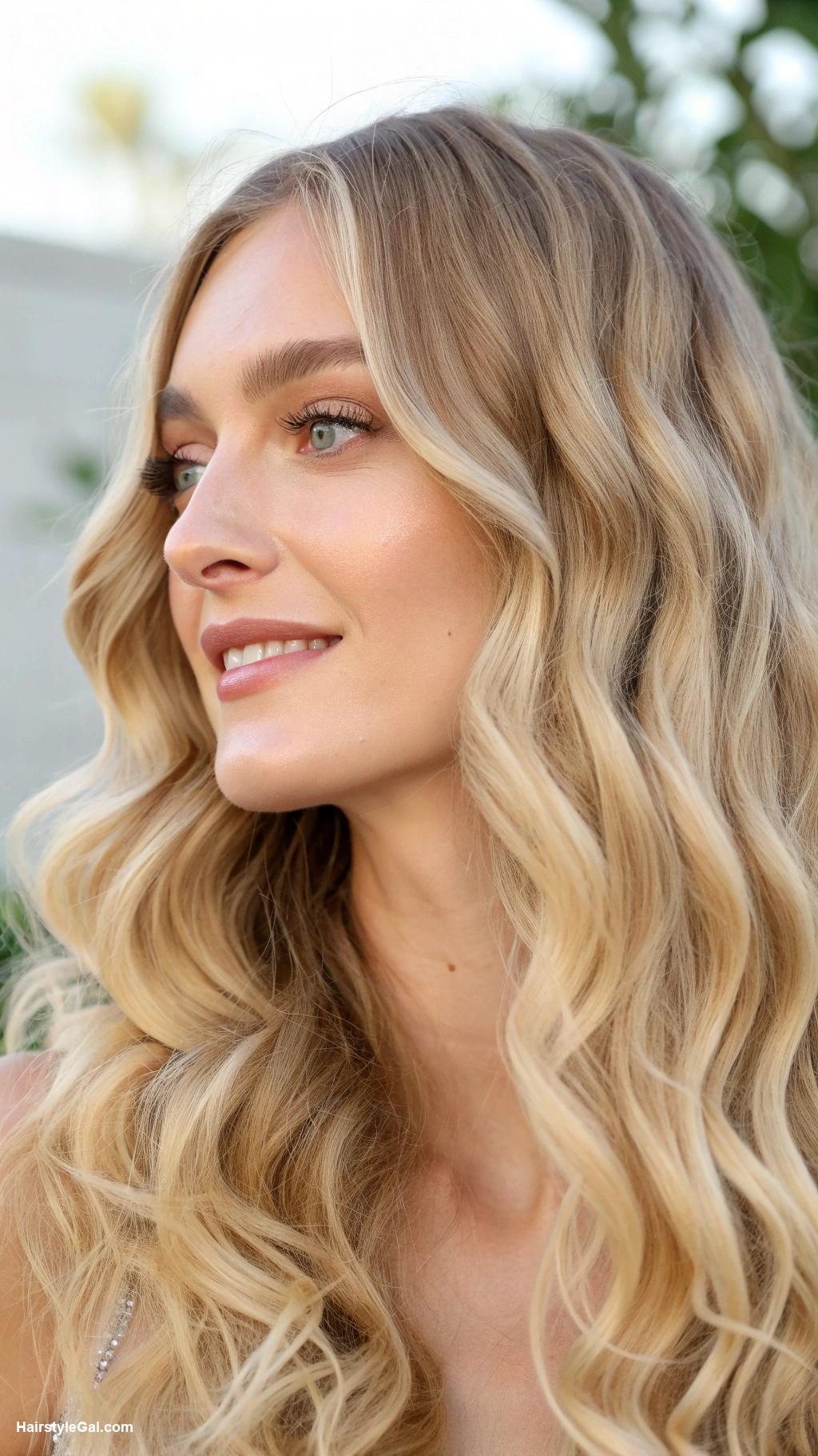 long hair with bangs Soft blonde curls with curtain bangs