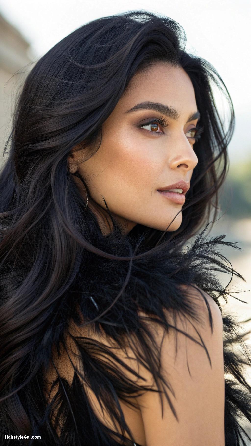 long hair with layers Black hair with feathered long layers