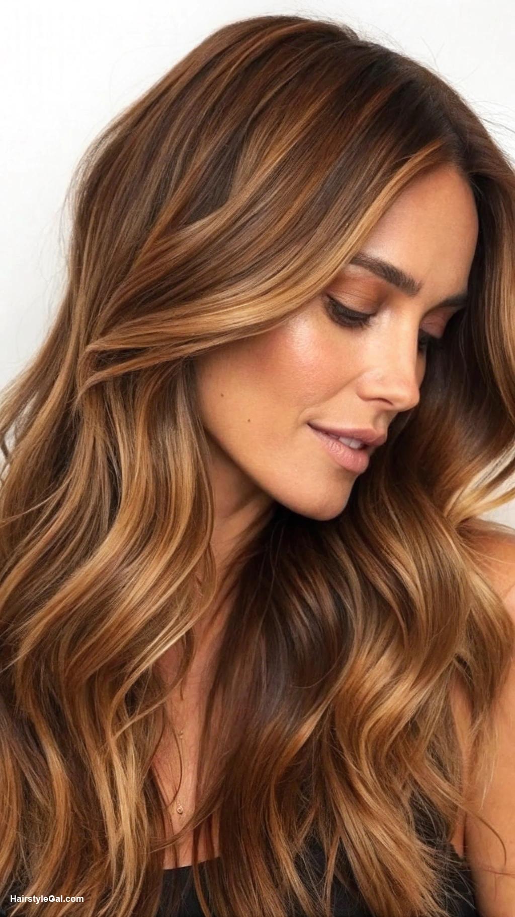 long hair with layers Caramel layered locks with waves