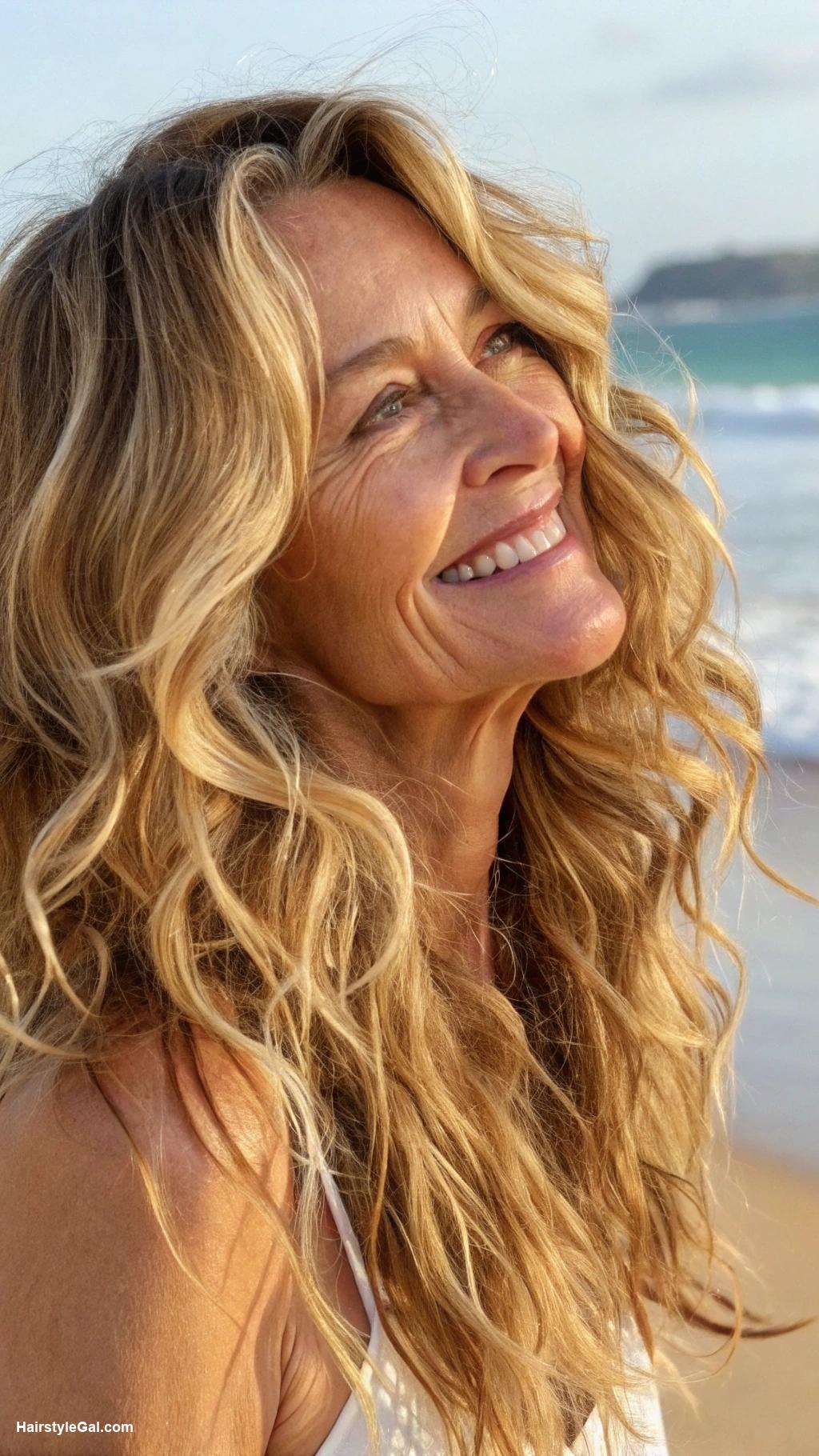 long hairstyles women over 50 Beachy waves for blonde hair