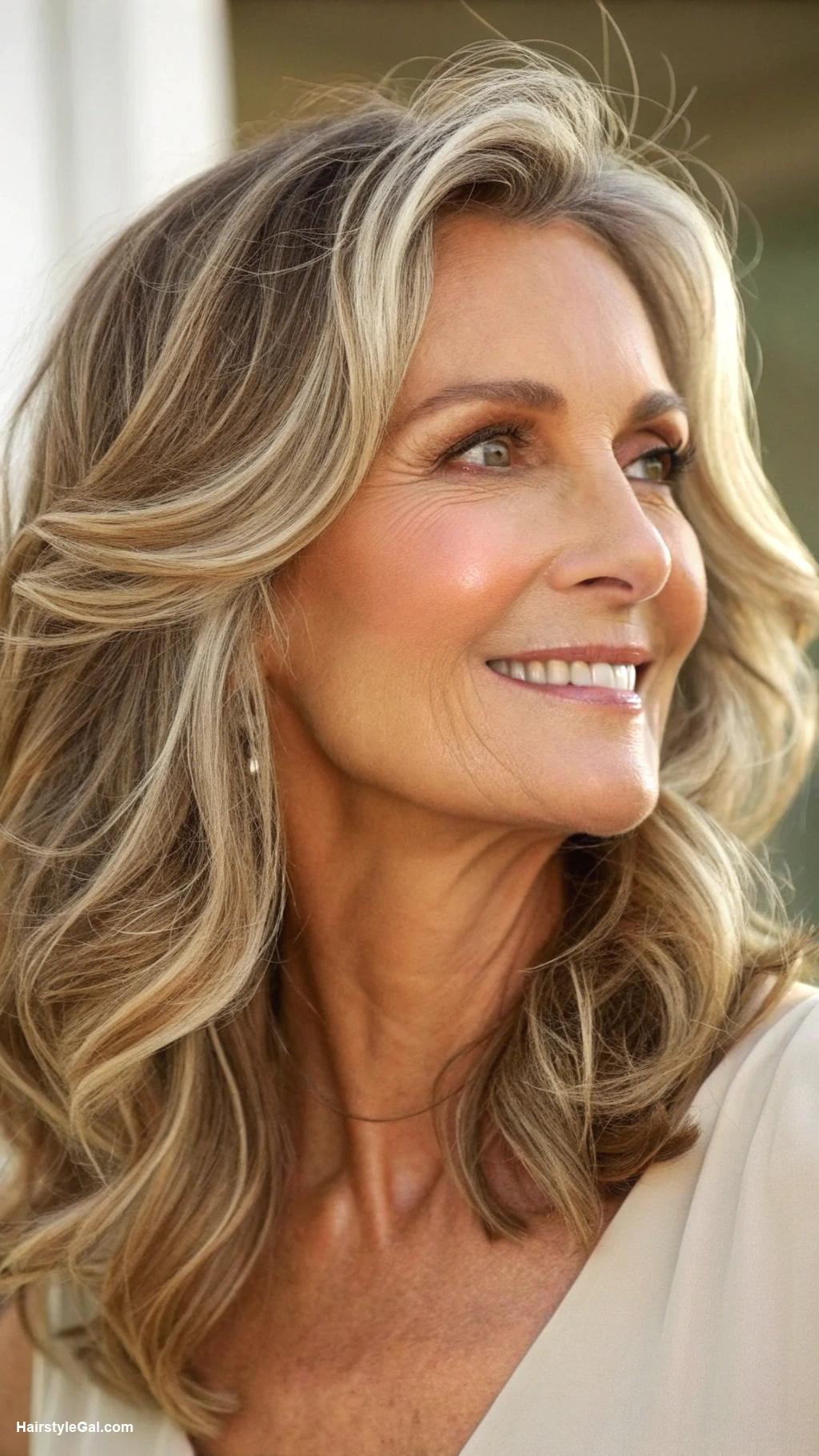 long hairstyles women over 50 Long bob with subtle highlights