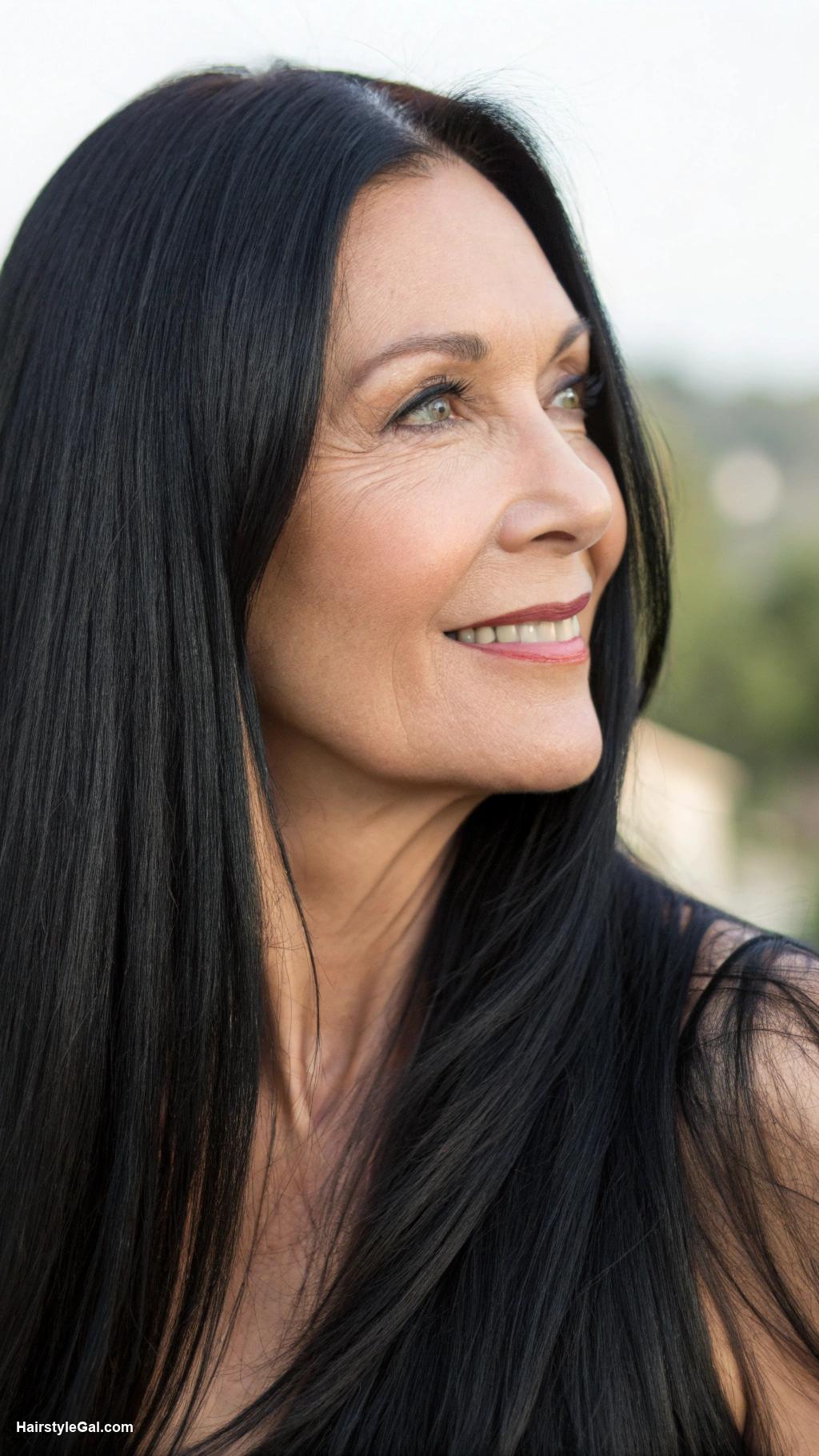 long hairstyles women over 50 Long sleek straight black hair